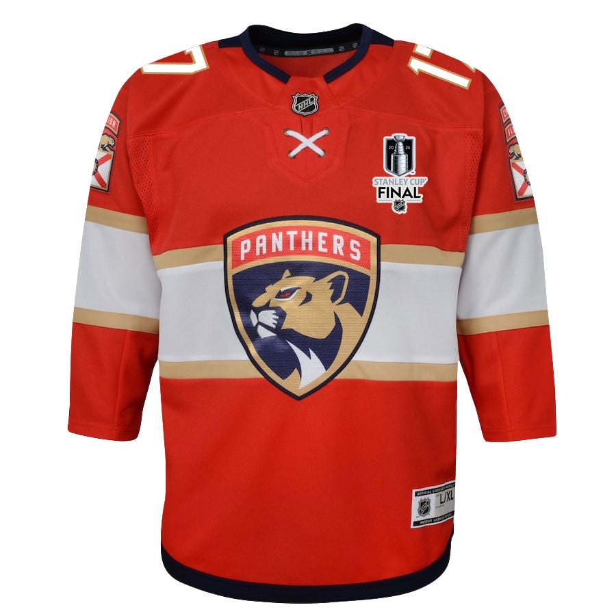 Evan Rodrigues 17 Florida Panthers 2024 STANLEY CUP Final Home Breakaway Red NHL Jersey Youth
