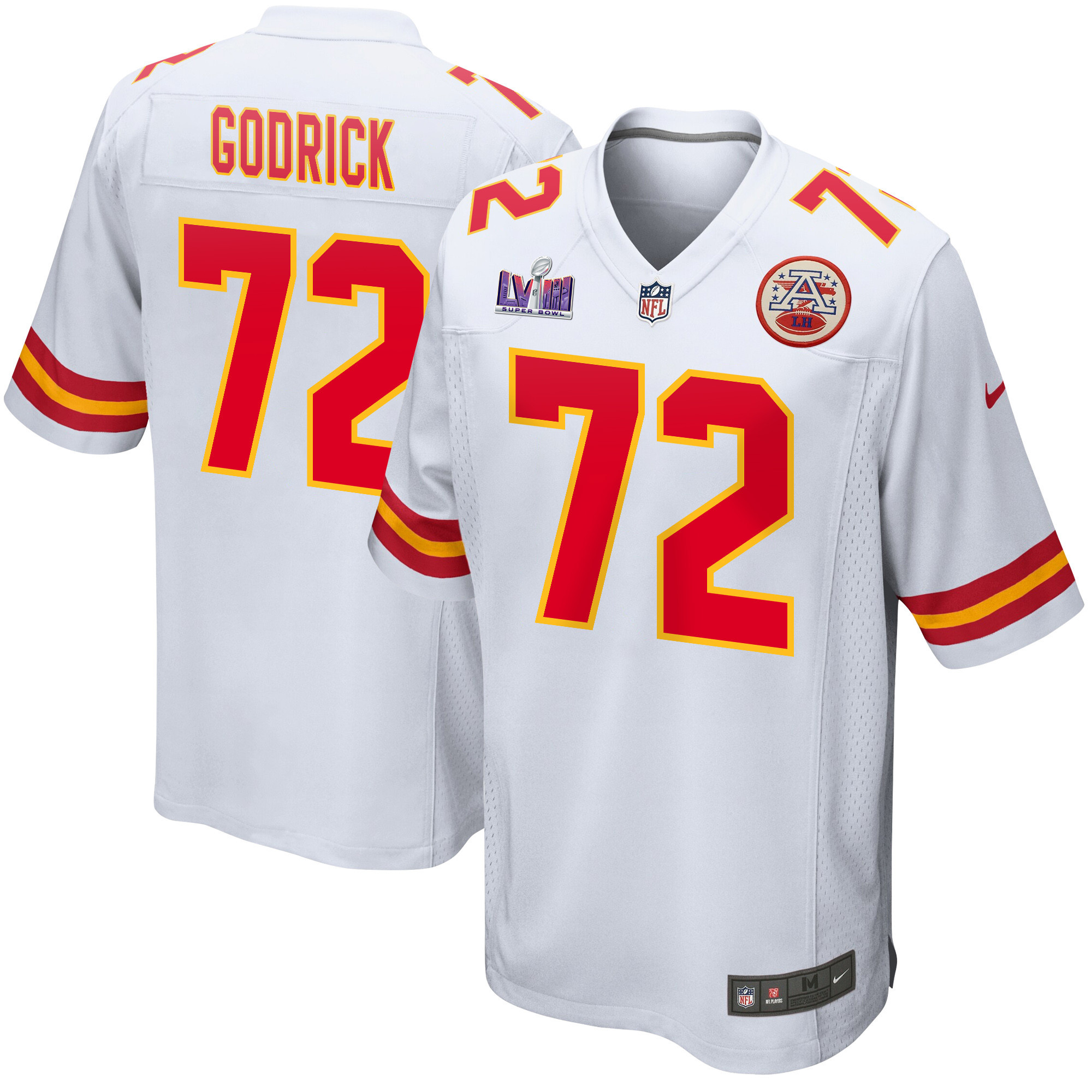 Chukwuebuka Godrick 72 Kansas City Chiefs Super Bowl LVIII Patch Game White NFL Jersey Men's