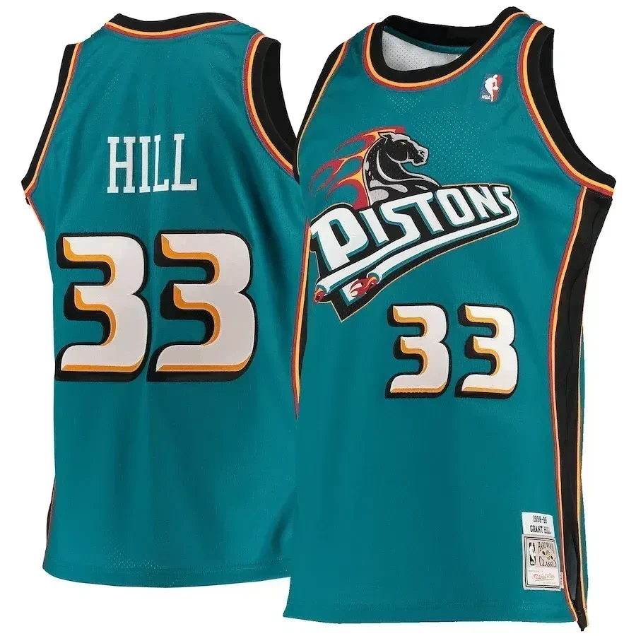 Grant Hill Detroit Pistons Mitchell Ness Road 1998/99 Hardwood Classics Teal NBA Jersey Men's
