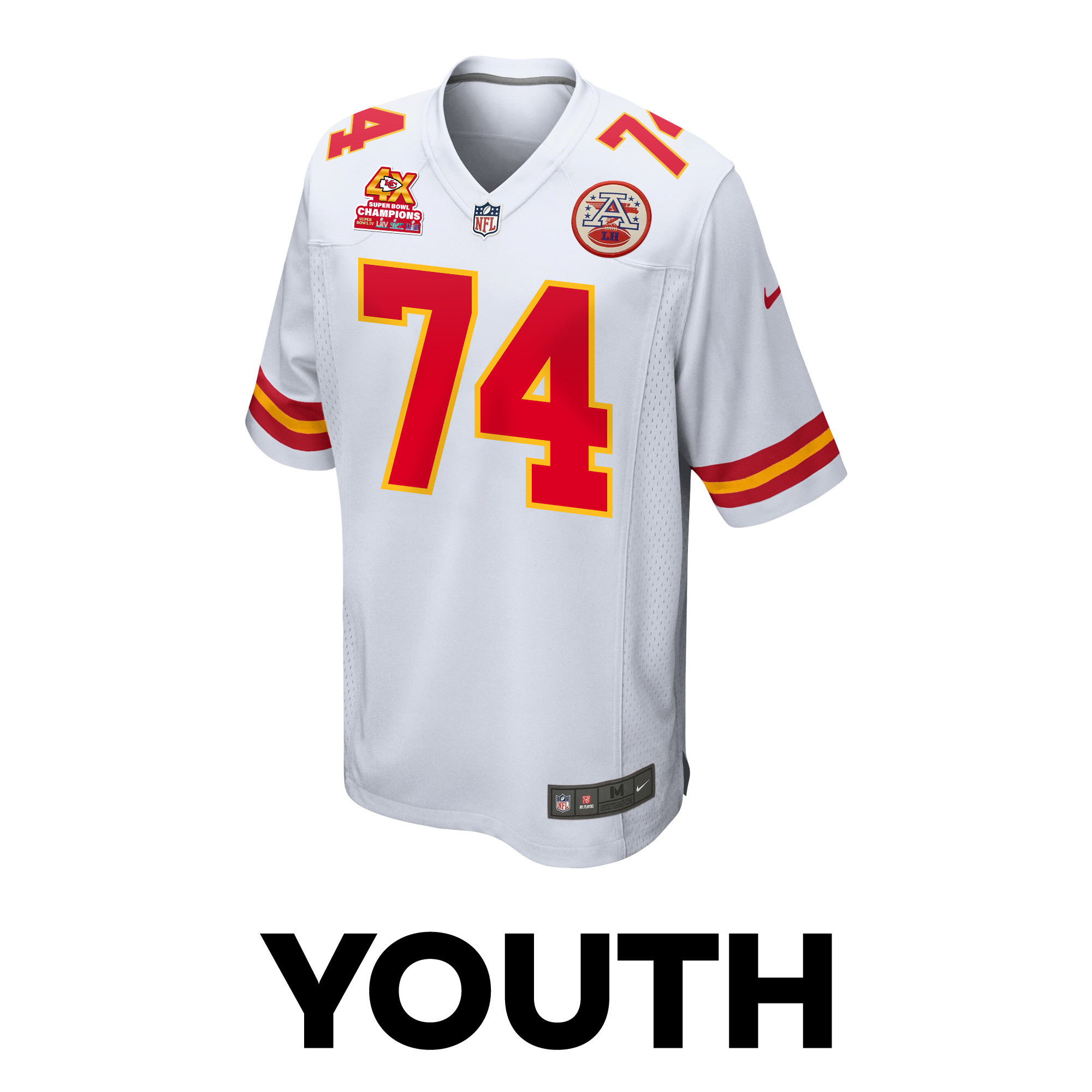 Jawaan Taylor 74 Kansas City Chiefs Super Bowl LVIII Champions 4X Game White NFL Jersey Youth
