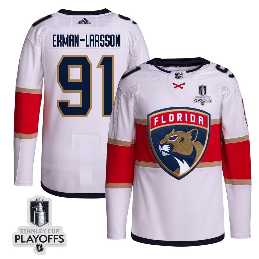 Oliver Ekman-Larsson 91 Florida Panthers 2024 Playoffs Patch Away Custom White NHL Jersey Men's