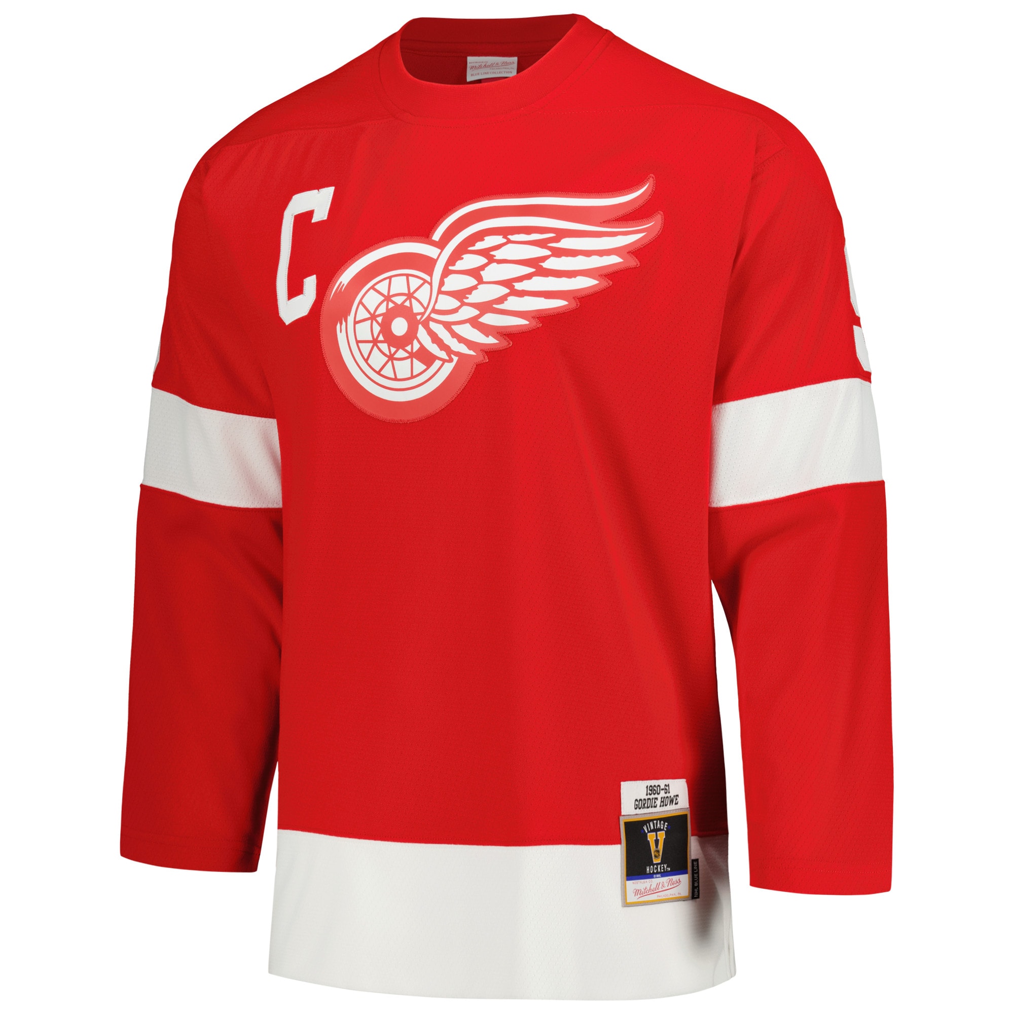 Detroit Red Wings Gordie Howe Mitchell Ness Red Captain Patch 1960/61 Blue Line Player NHL Jersey Men's