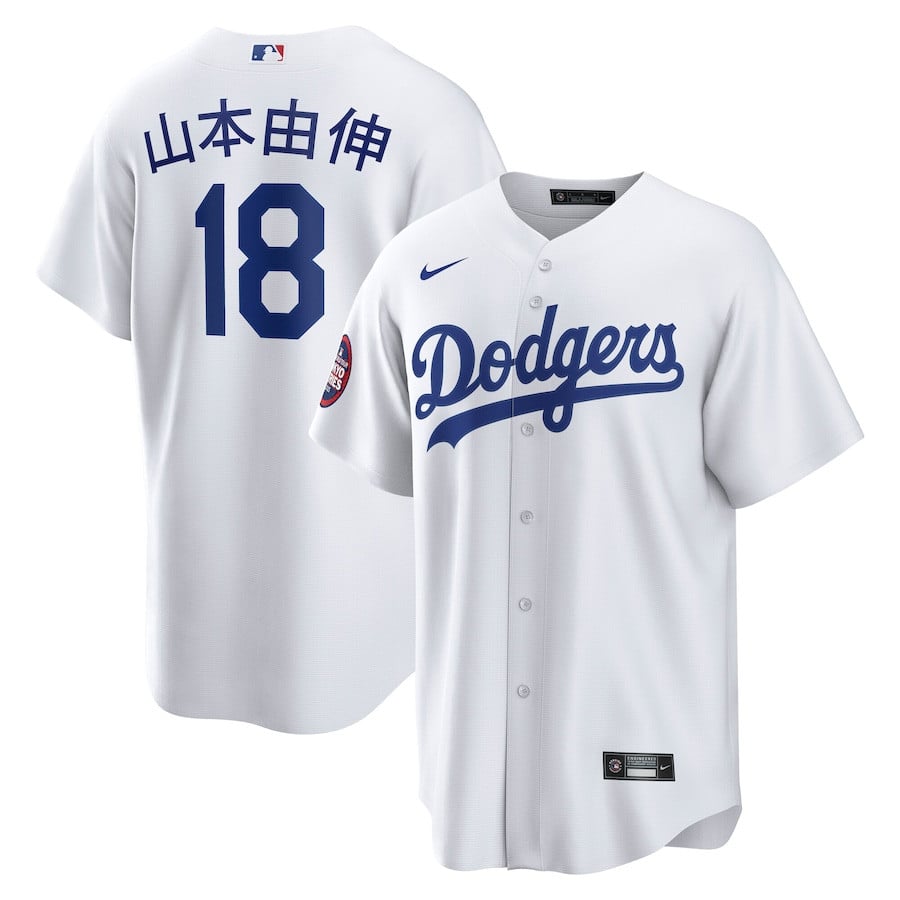 Yoshinobu Yamamoto 18 Los Angeles Dodgers 2025 World Tour: Tokyo Series Home Kanji Player White MLB Jersey Men's