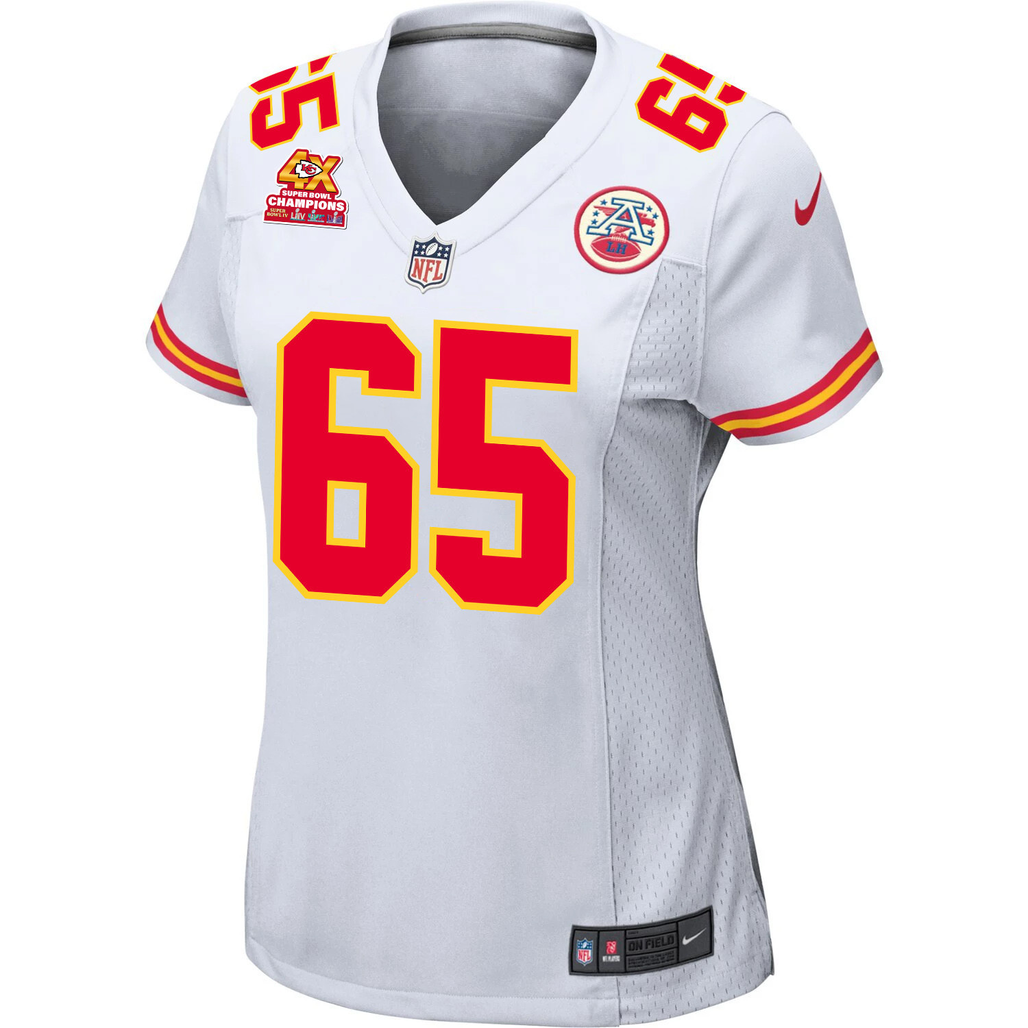 Trey Smith 65 Kansas City Chiefs Super Bowl LVIII Champions 4X Game White NFL Jersey Women's
