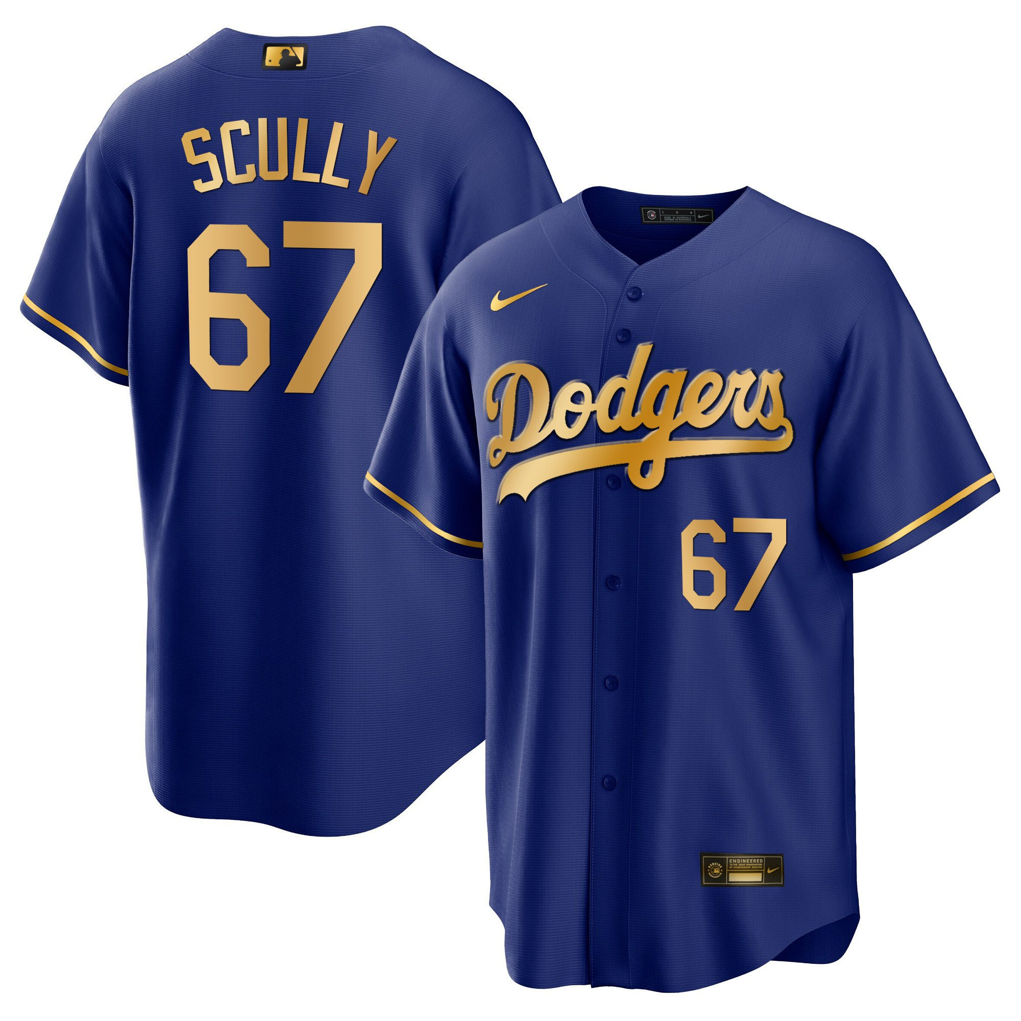 Vin Scully 67 Los Angeles Dodgers Cool Royal Gold MLB Jersey Men's