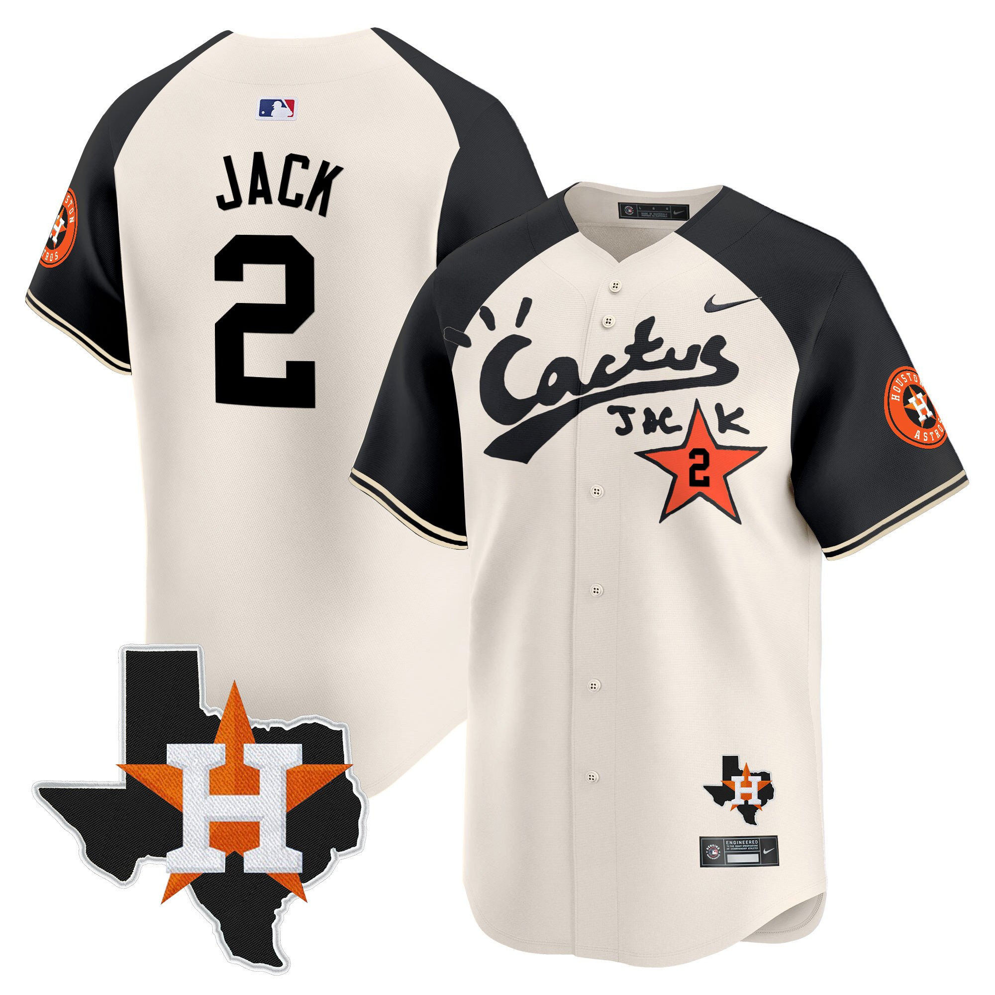 Jack 2 Houston Astros Cactus Jack Houston Patch Limited Cream Alternate MLB Jersey Men's
