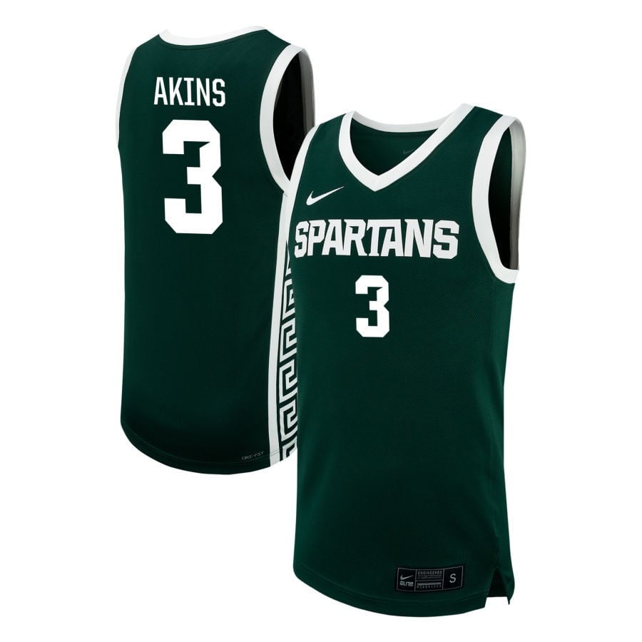 Jaden Akins 3 Michigan State Spartans NIL Green NCAA Jersey Men's