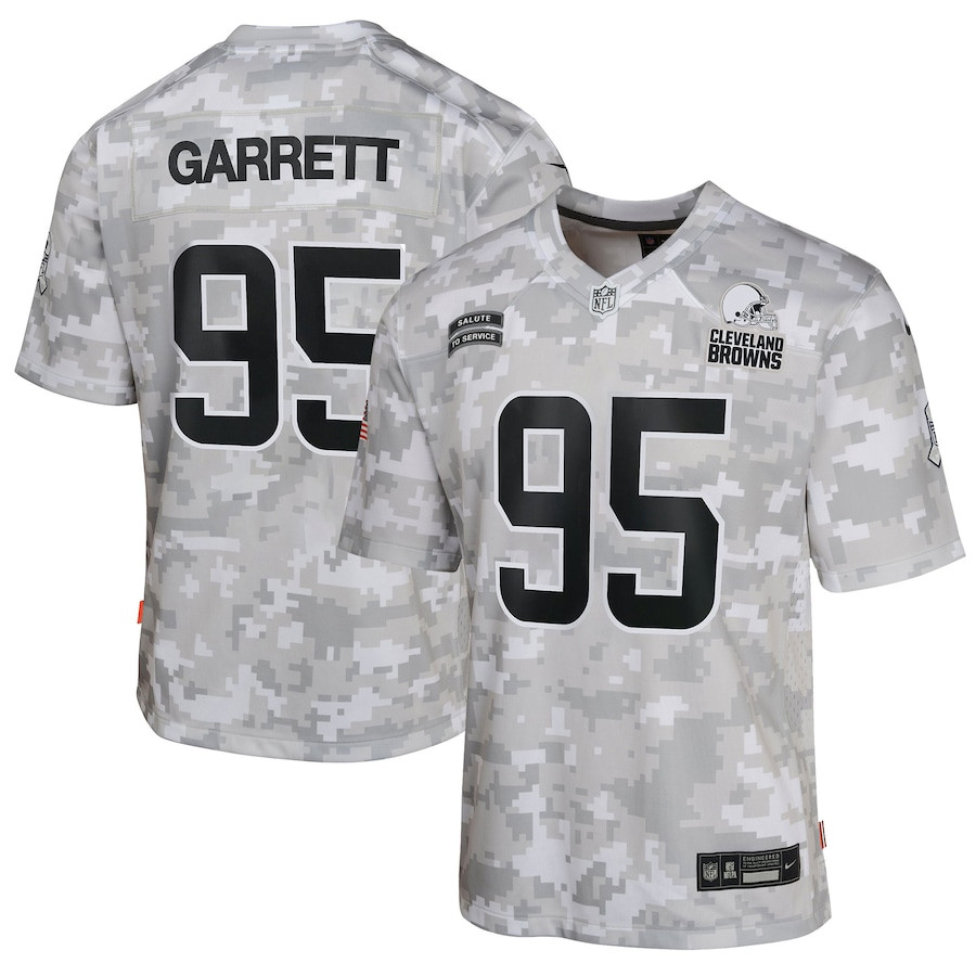 Myles Garrett 95 Cleveland Browns 2024 Salute to Service Game Arctic Camo NFL Jersey Youth