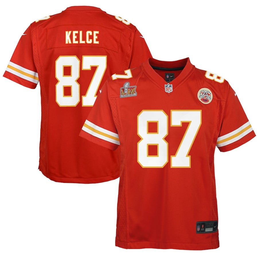 Travis Kelce 87 Kansas City Chiefs Super Bowl LIX Game Player Red NFL Jersey Youth