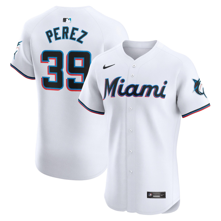 Eury Perez 39 Miami Marlins Home Elite Player White MLB Jersey Men's