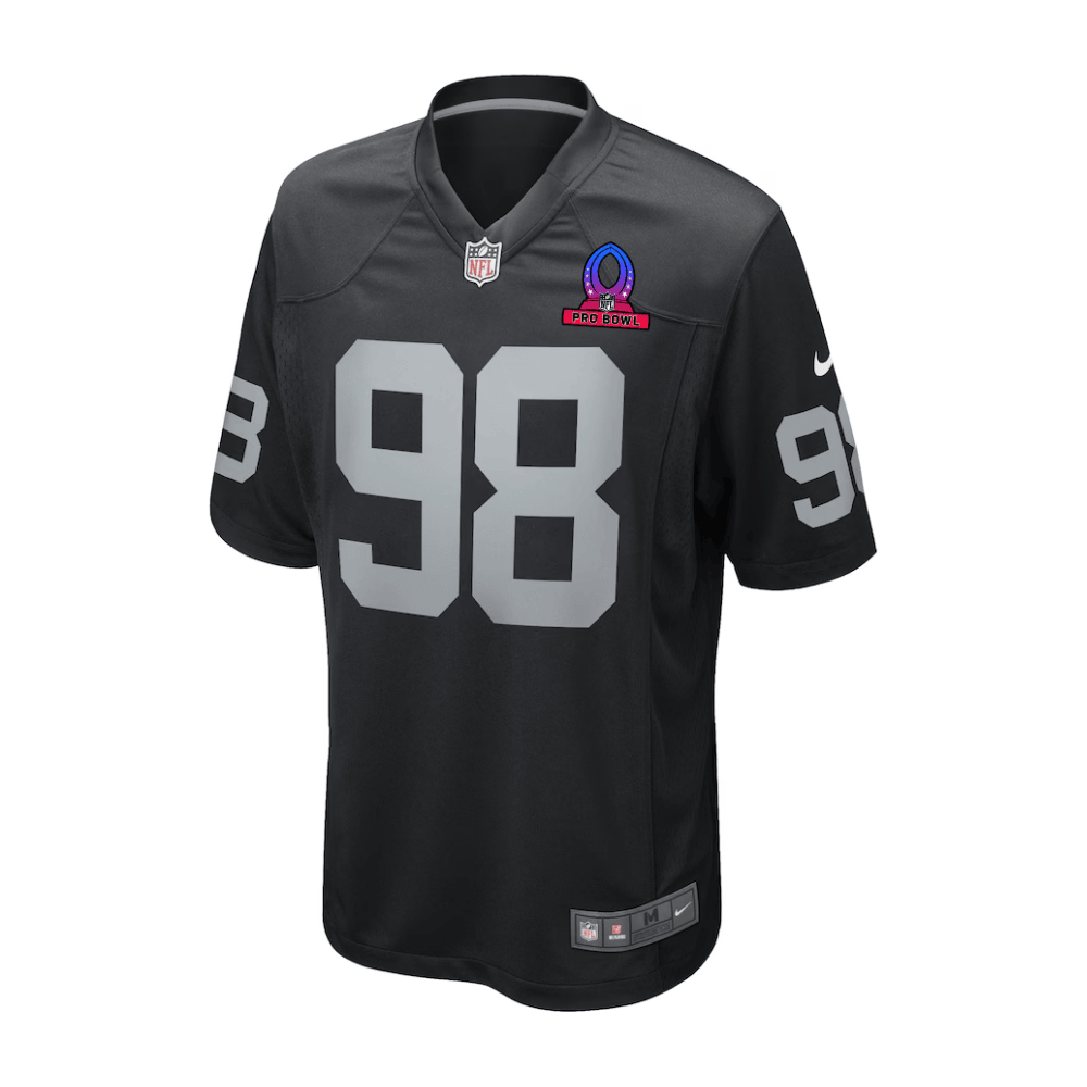 Maxx Crosby 98 Las Vegas Raiders 2025 Pro Bowl Patch Game Black NFL Jersey Men's