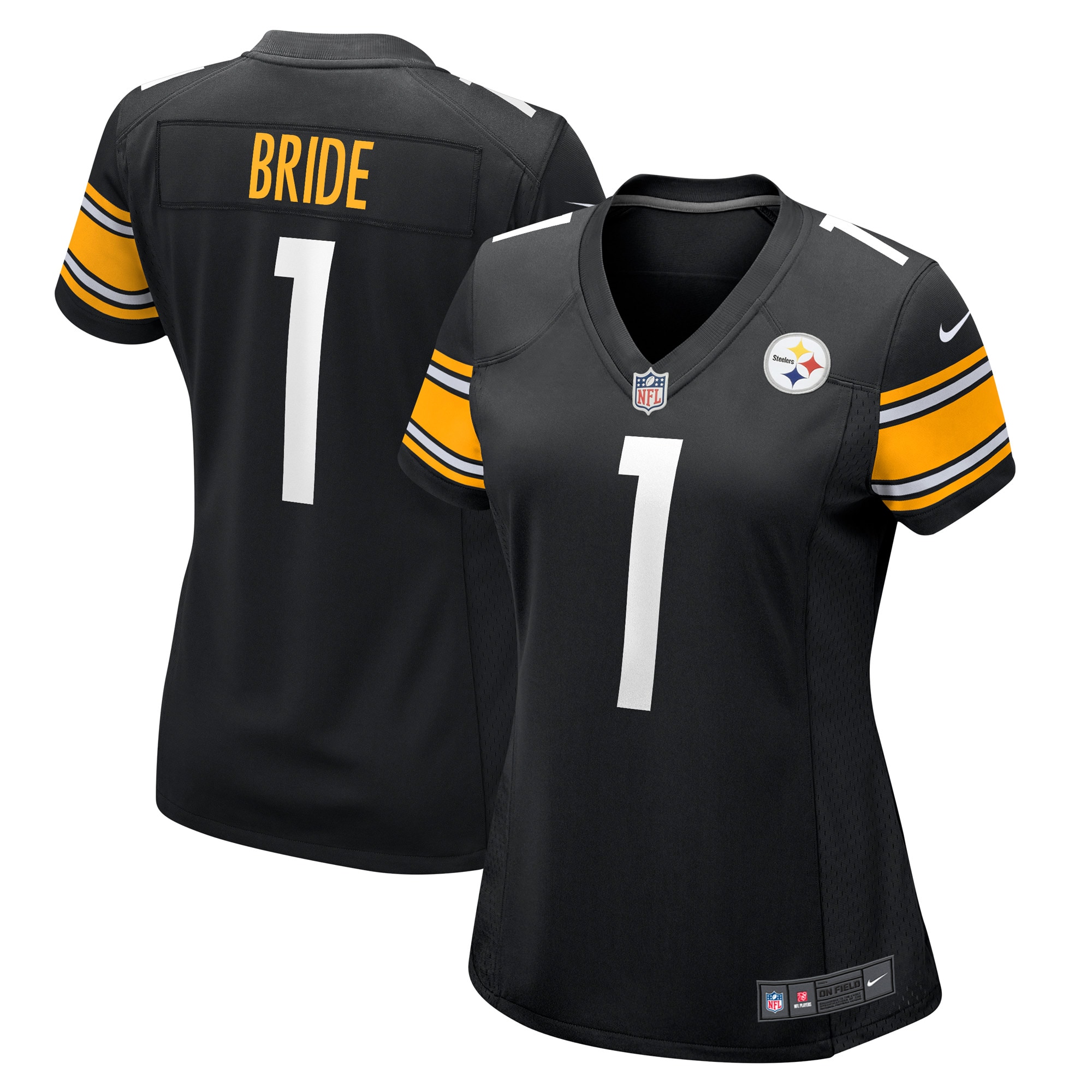 Pittsburgh Steelers Number 1 Bride Black Game NFL Jersey Women's
