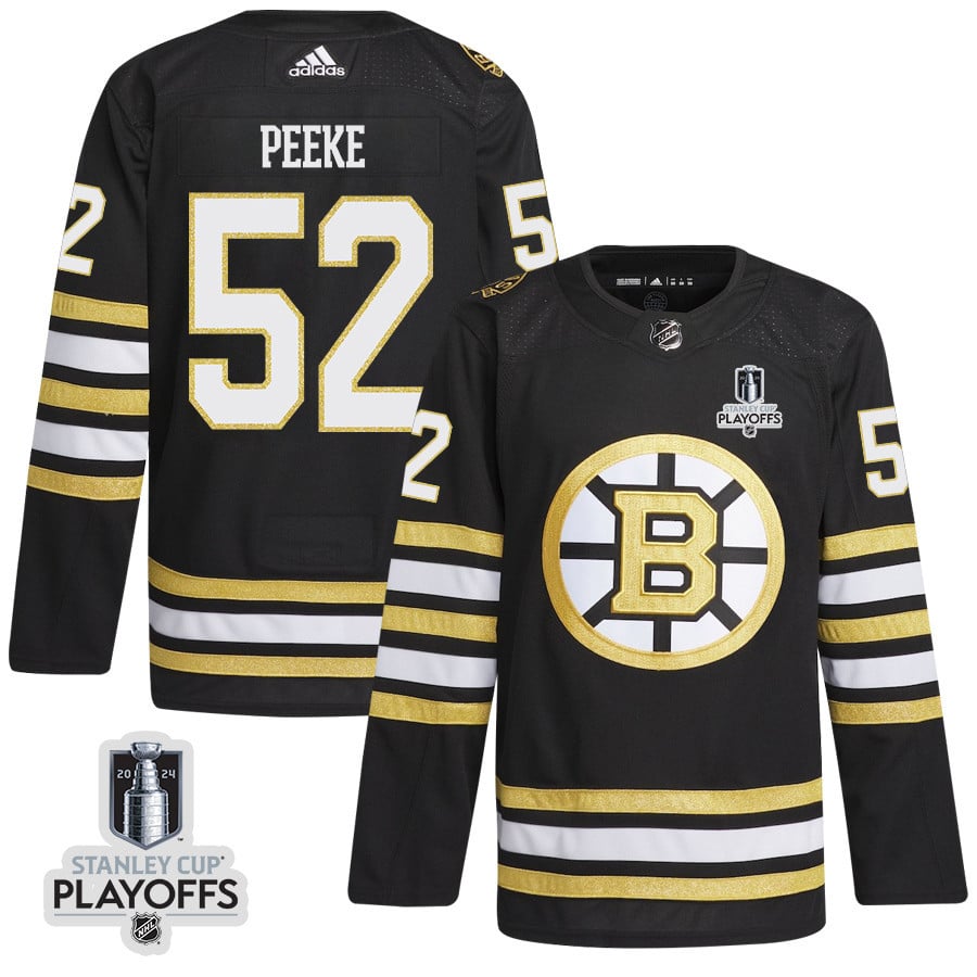 Andrew Peeke 52 Boston Bruins 2024 Playoffs Patch Home Black NHL Jersey Men's