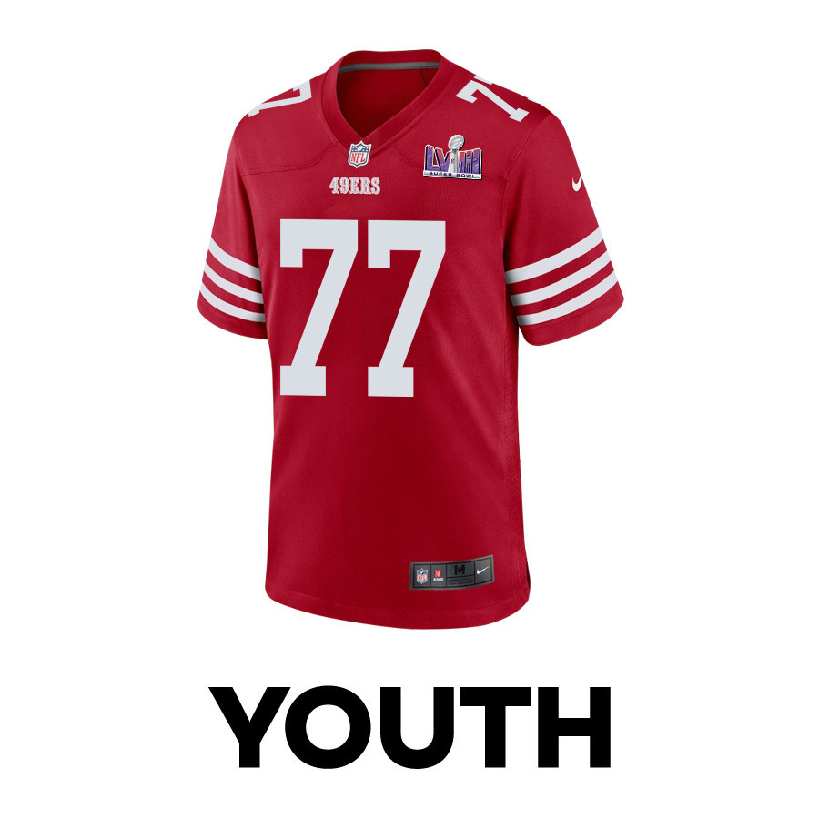 Alfredo Gutierrez 77 San Francisco 49ers Super Bowl LVIII Patch Game Scarlet NFL Jersey Youth