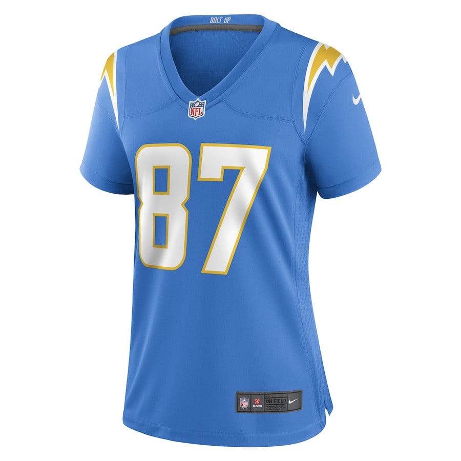 Hunter Kampmoyer 87 Los Angeles Chargers Game Powder Blue NFL Jersey Women's