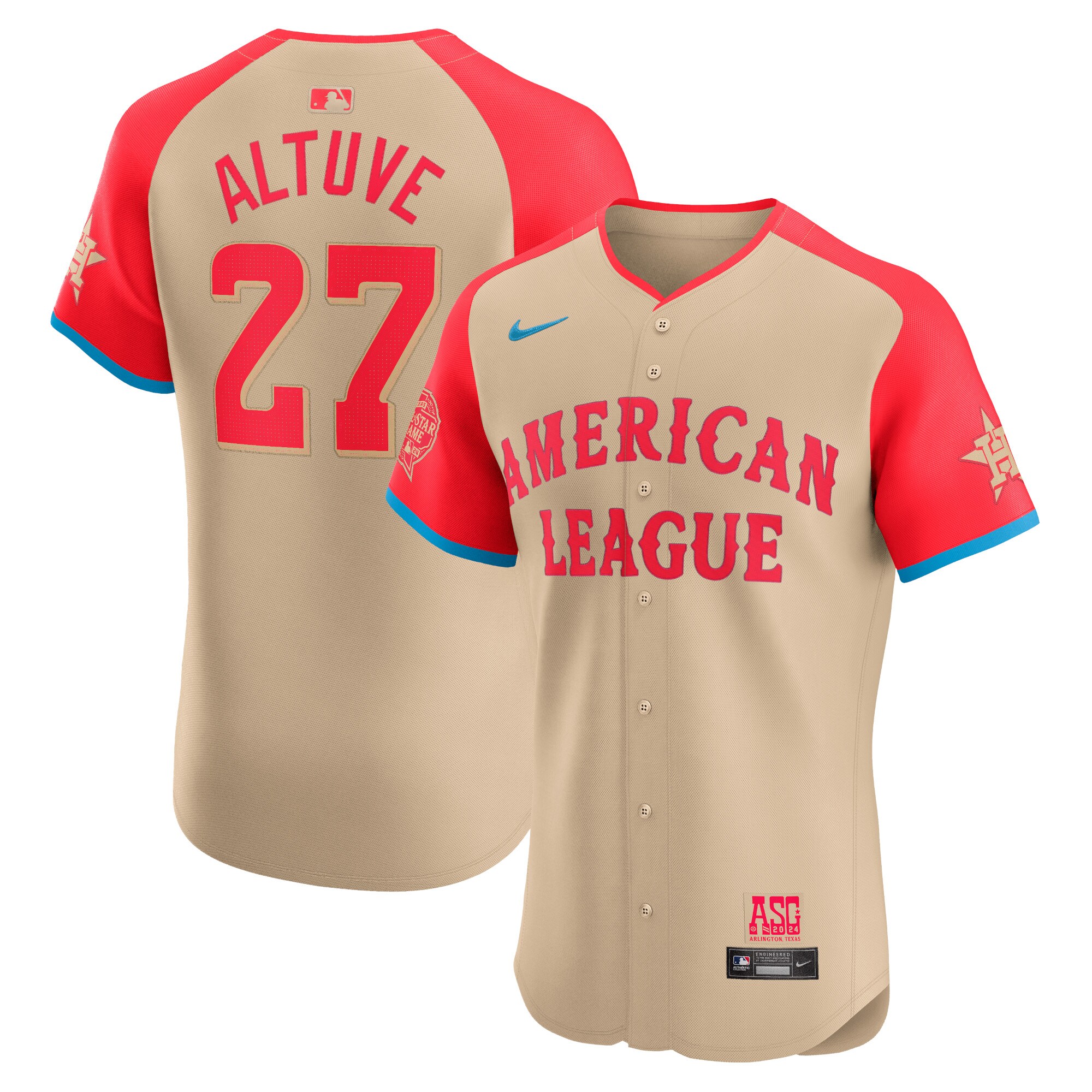 American League Jose Altuve Cream 2024 All Star Game Elite Player MLB Jersey Men's
