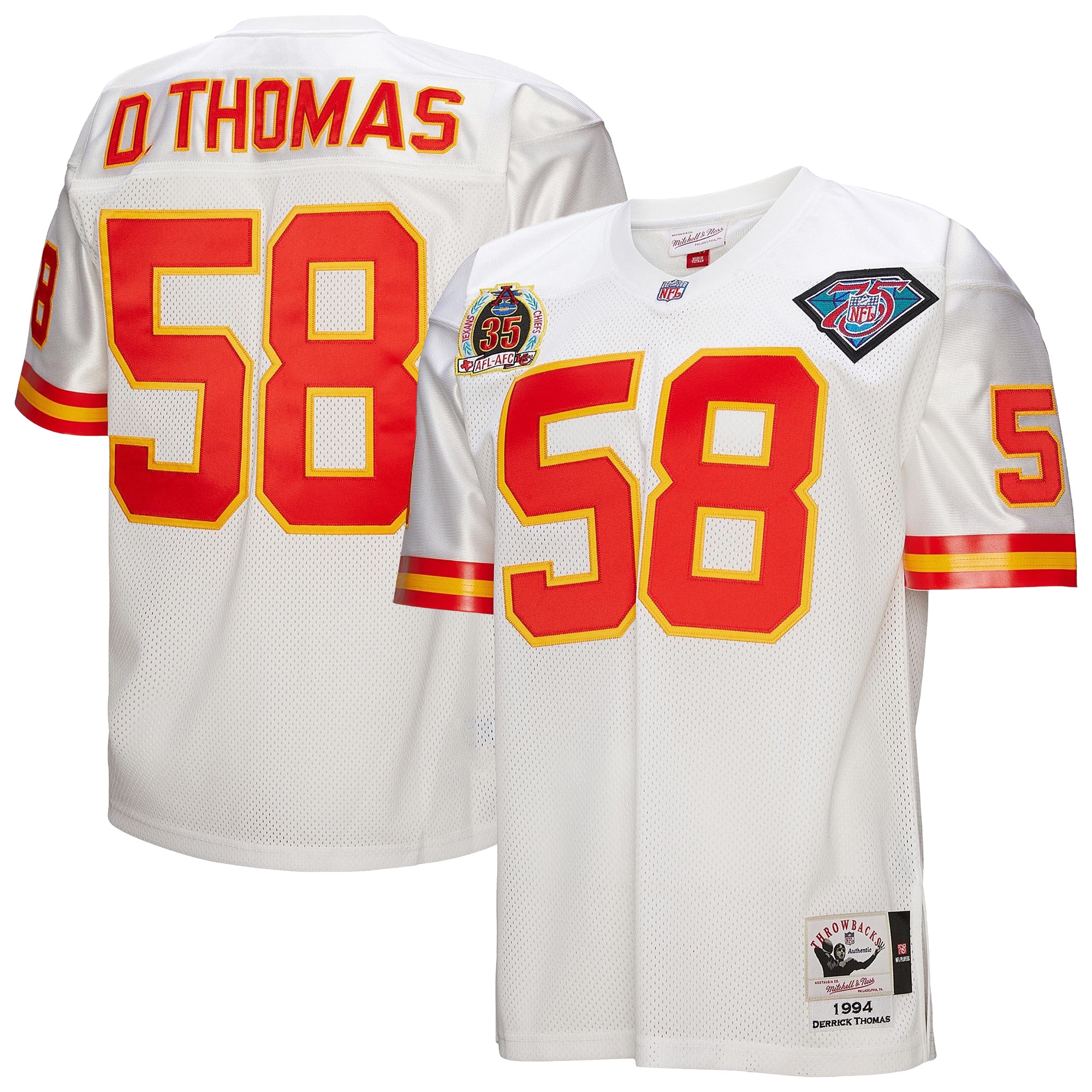 Kansas City Chiefs 1994 Derrick Thomas Mitchell Ness White Throwback Retired Player NFL Jersey Men's