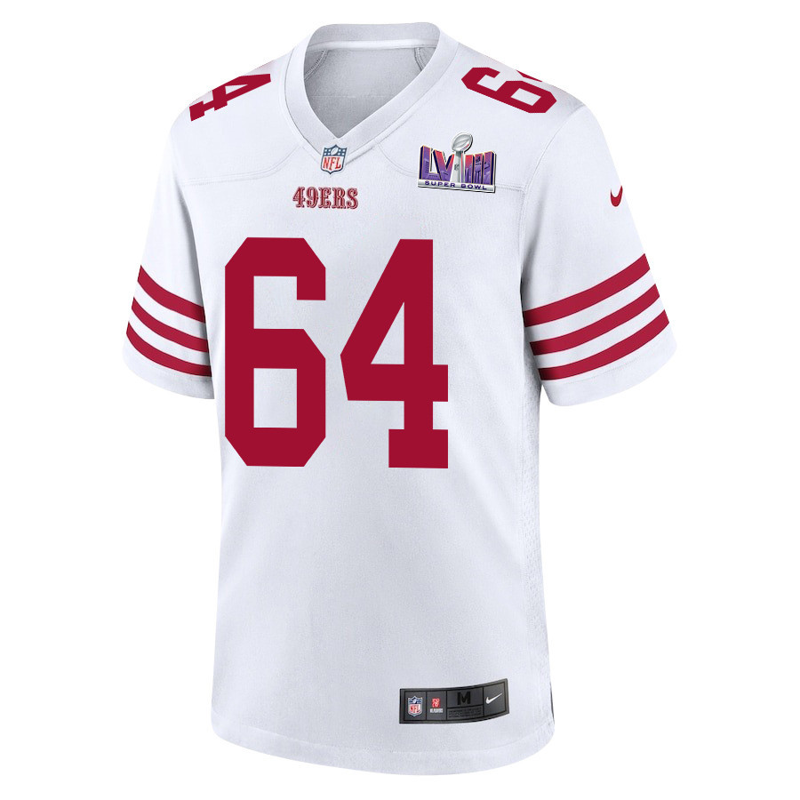 Jake Brendel 64 San Francisco 49ers Super Bowl LVIII Patch Game White NFL Jersey Men's