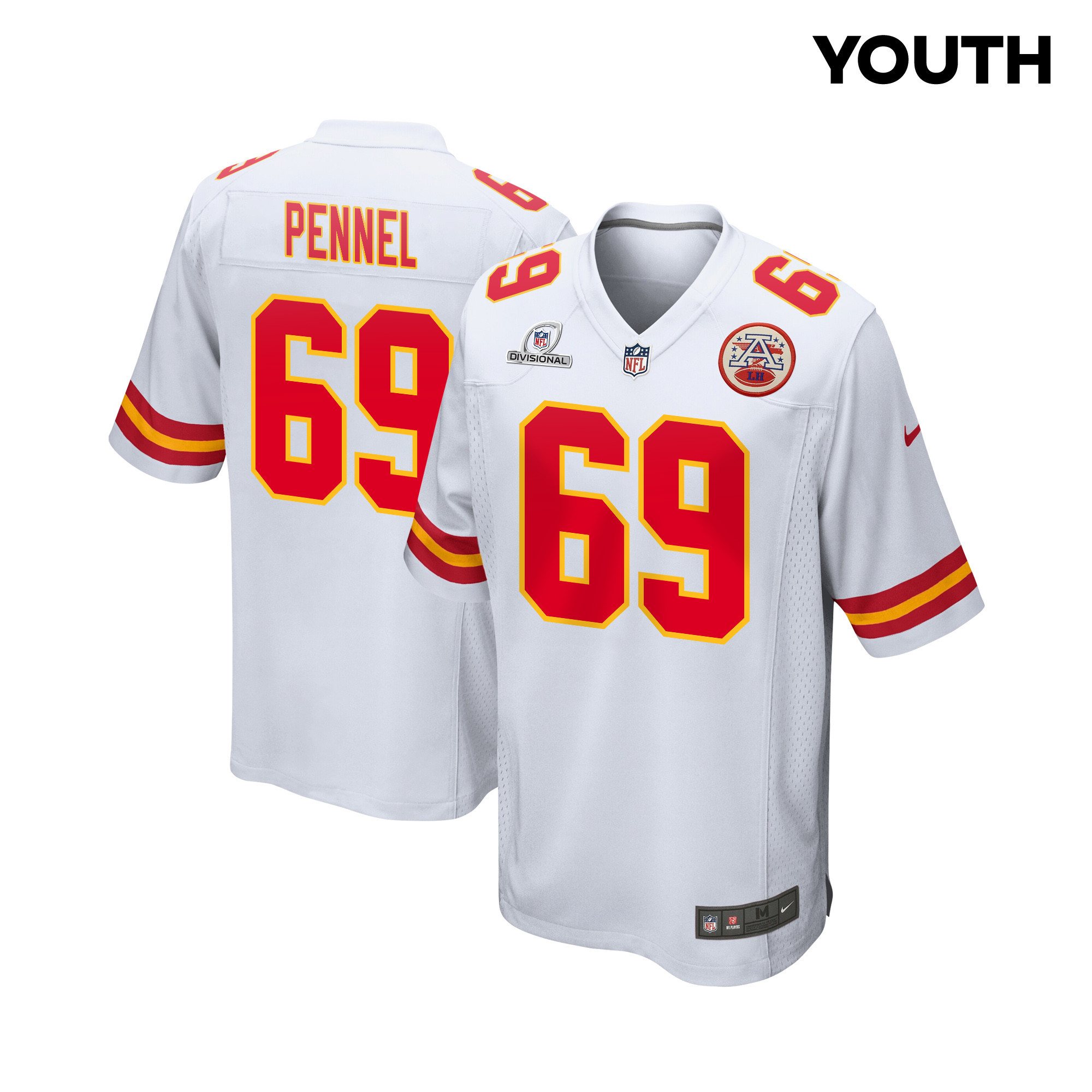 Mike Pennel 69 Kansas City Chiefs Super Bowl LVIII Patch Game White NFL Jersey Youth