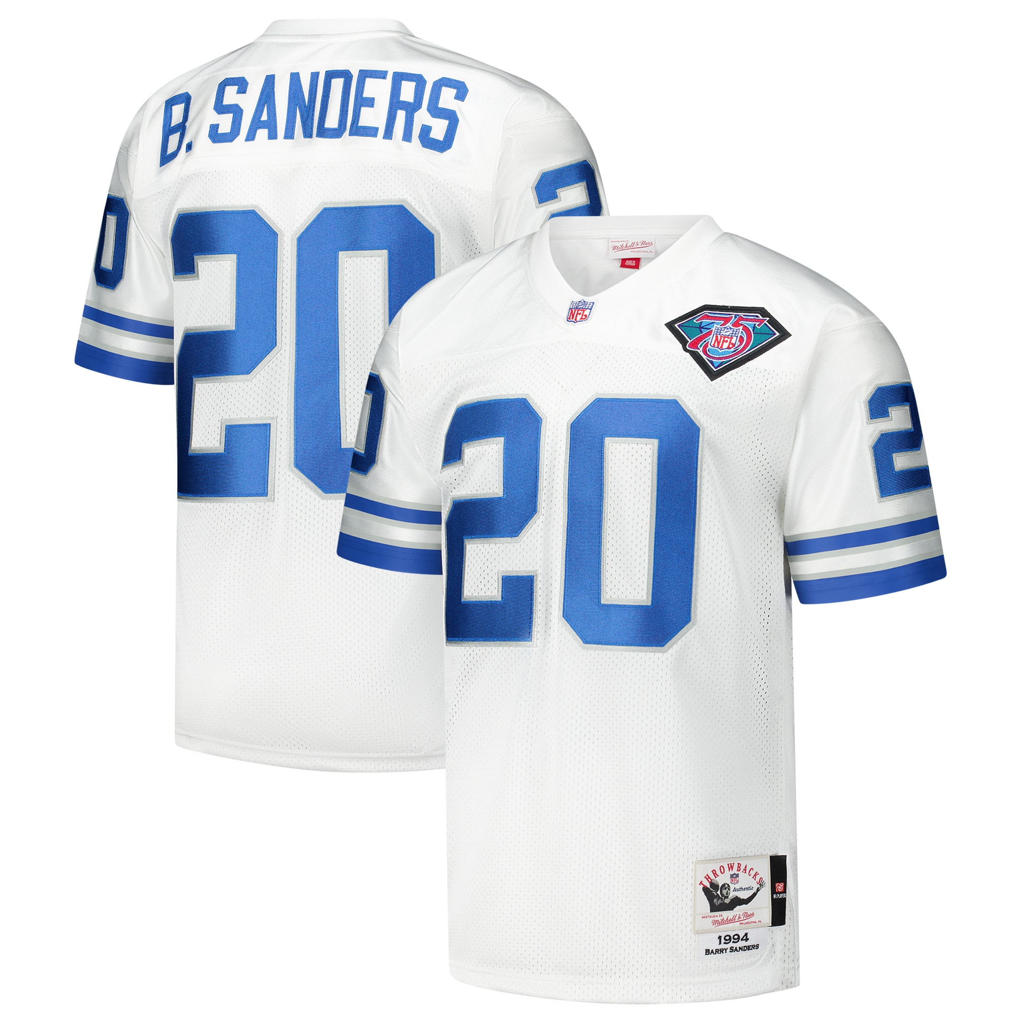 Detroit Lions 1994 Barry Sanders Mitchell Ness White Throwback Retired Player NFL Jersey Men's