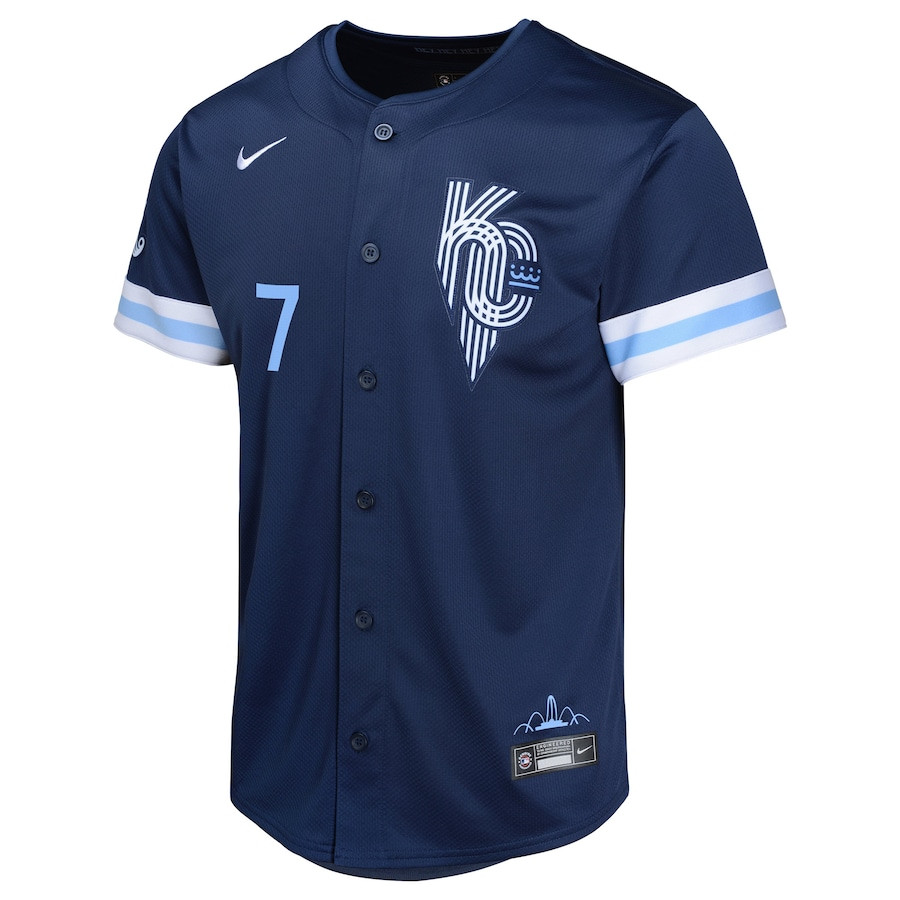 Bobby Witt Jr. 7 Kansas City Royals City Connect Limited Navy MLB Jersey Youth
