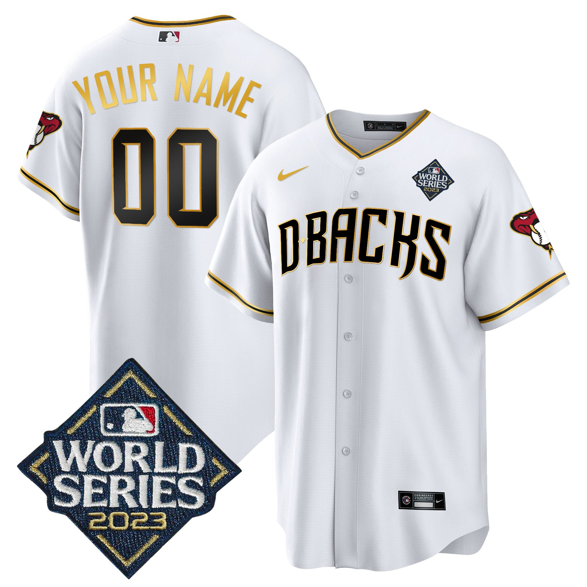 Arizona Diamondbacks 2023 World Series Patch Custom White Gold MLB Jersey Men's