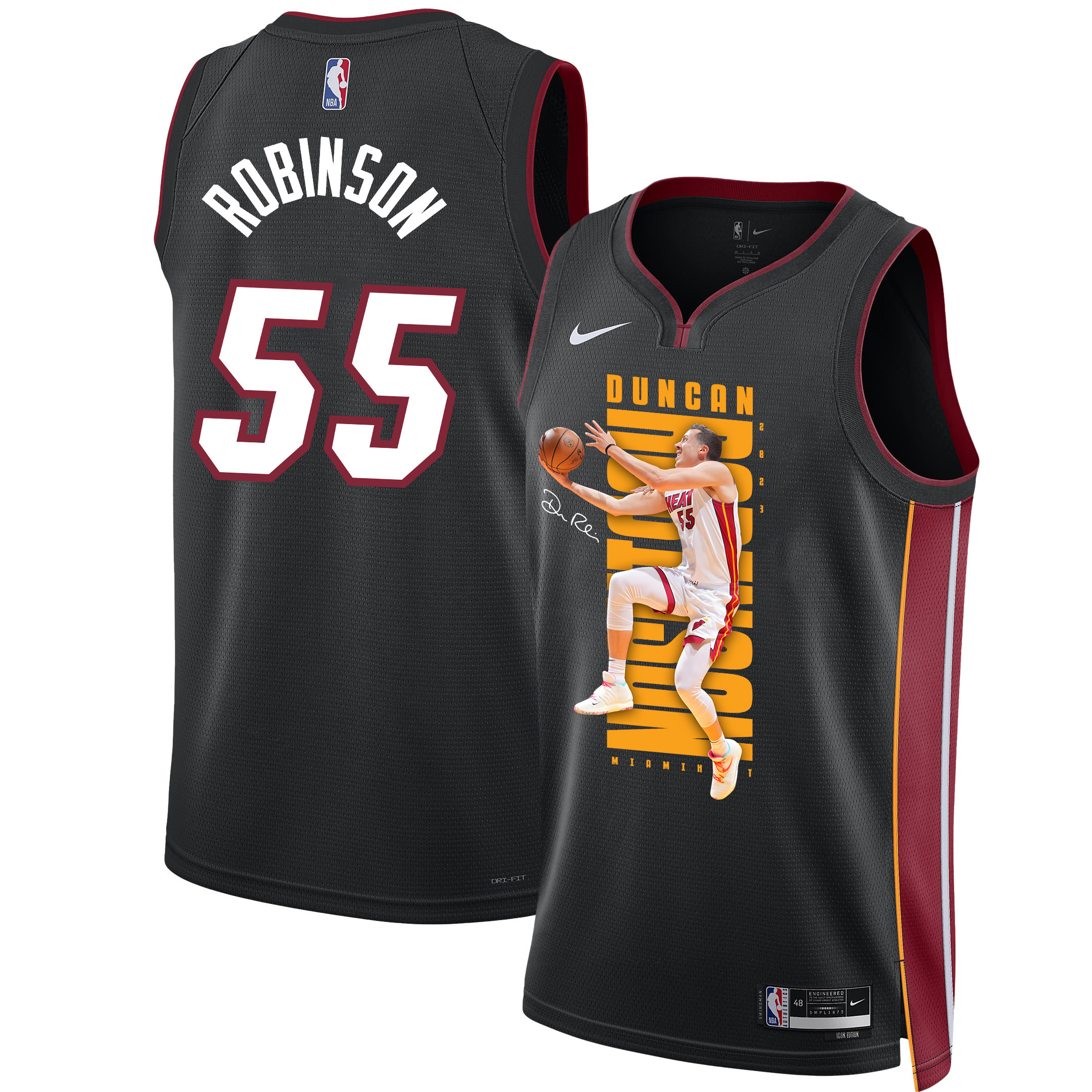 Duncan Robinso 55 Miami Heat Shooting Flair 2023 Champions Swingman Black NBA Jersey Men's
