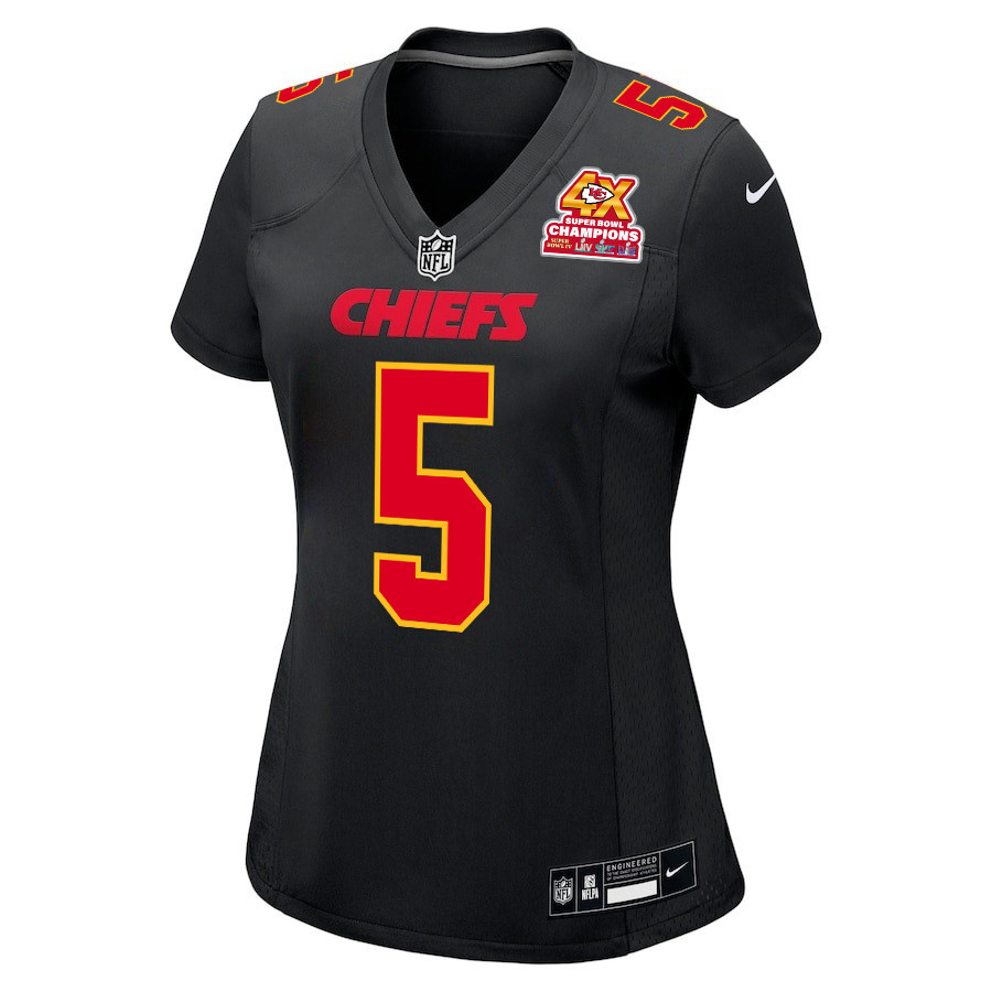 Tommy Townsend 5 Kansas City Chiefs Super Bowl LVIII Champions 4X Fashion Game Carbon Black NFL Jersey Women's