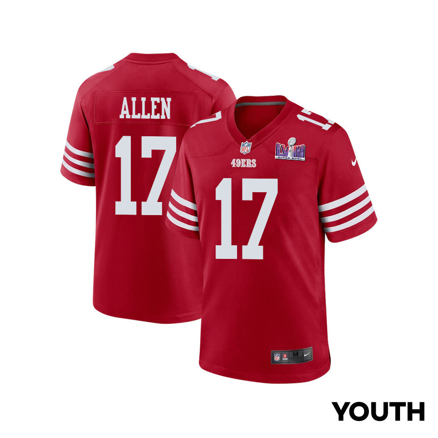 Brandon Allen 17 San Francisco 49ers Super Bowl LVIII Patch Game Scarlet NFL Jersey Youth