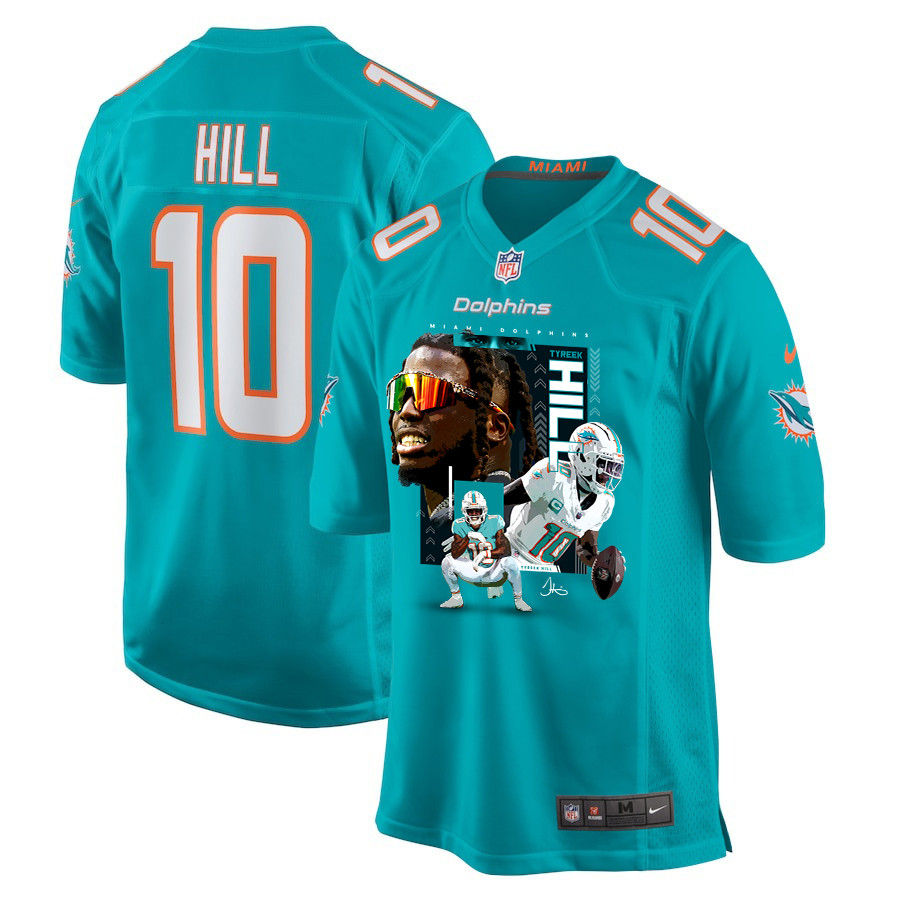 Tyreek Hill 10 Miami Dolphins Run Cheetah Run Game Aqua NFL Jersey Men's