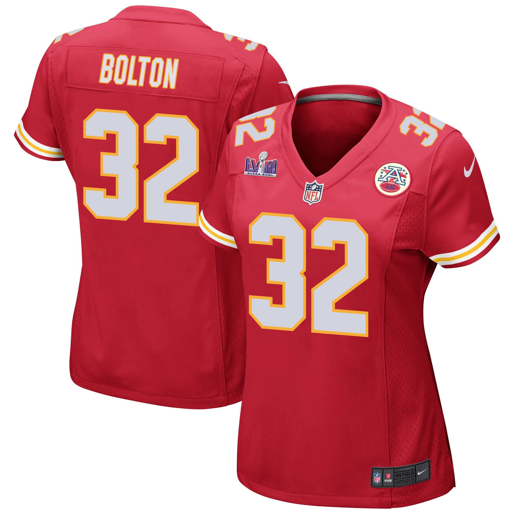 Nick Bolton 32 Kansas City Chiefs Super Bowl LVIII Patch Game Red NFL Jersey Women's