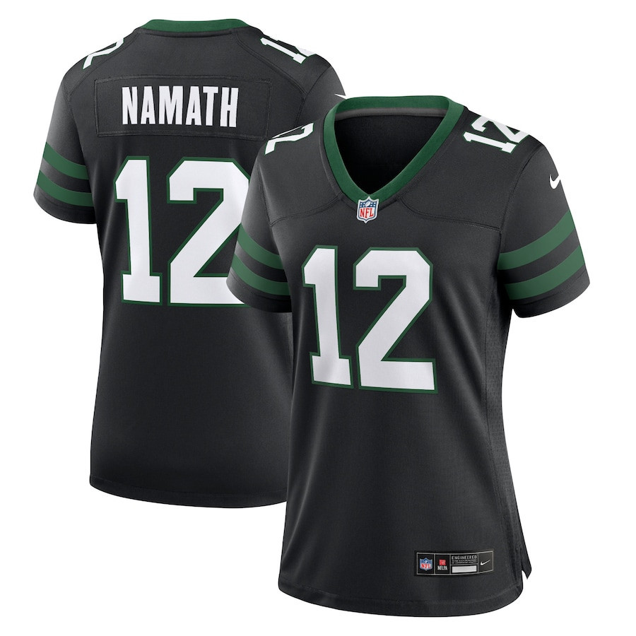 Joe Namath 12 New York Jets Alternate Game Women, Black NFL Jersey Women's