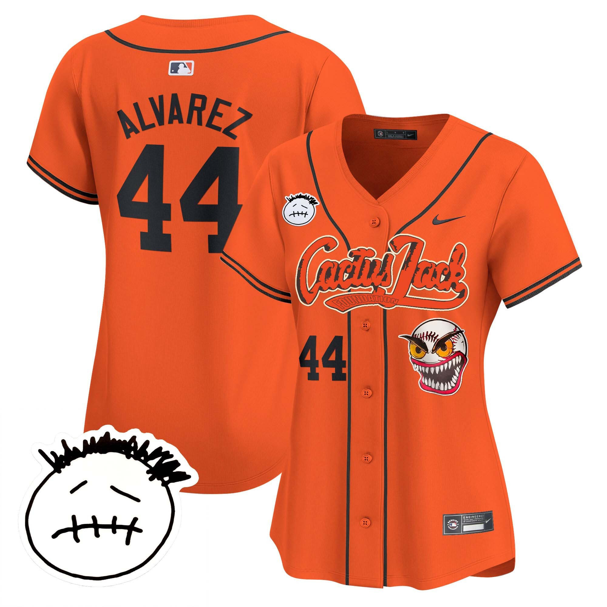 Yordan Alvarez 44 Houston Astros Cactus Jack Patch V3 Orange MLB Jersey Women's