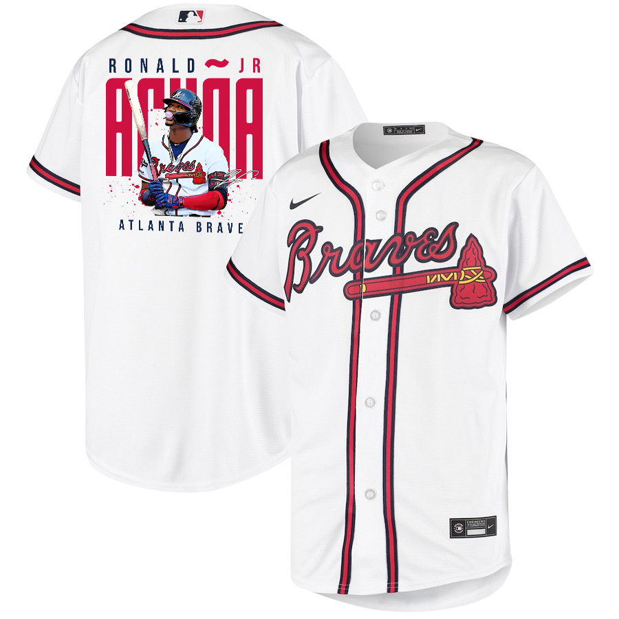Ronald Acu?a Jr. 13 Atlanta Braves Signed Gum 2023 Home Player White Red MLB Jersey Youth