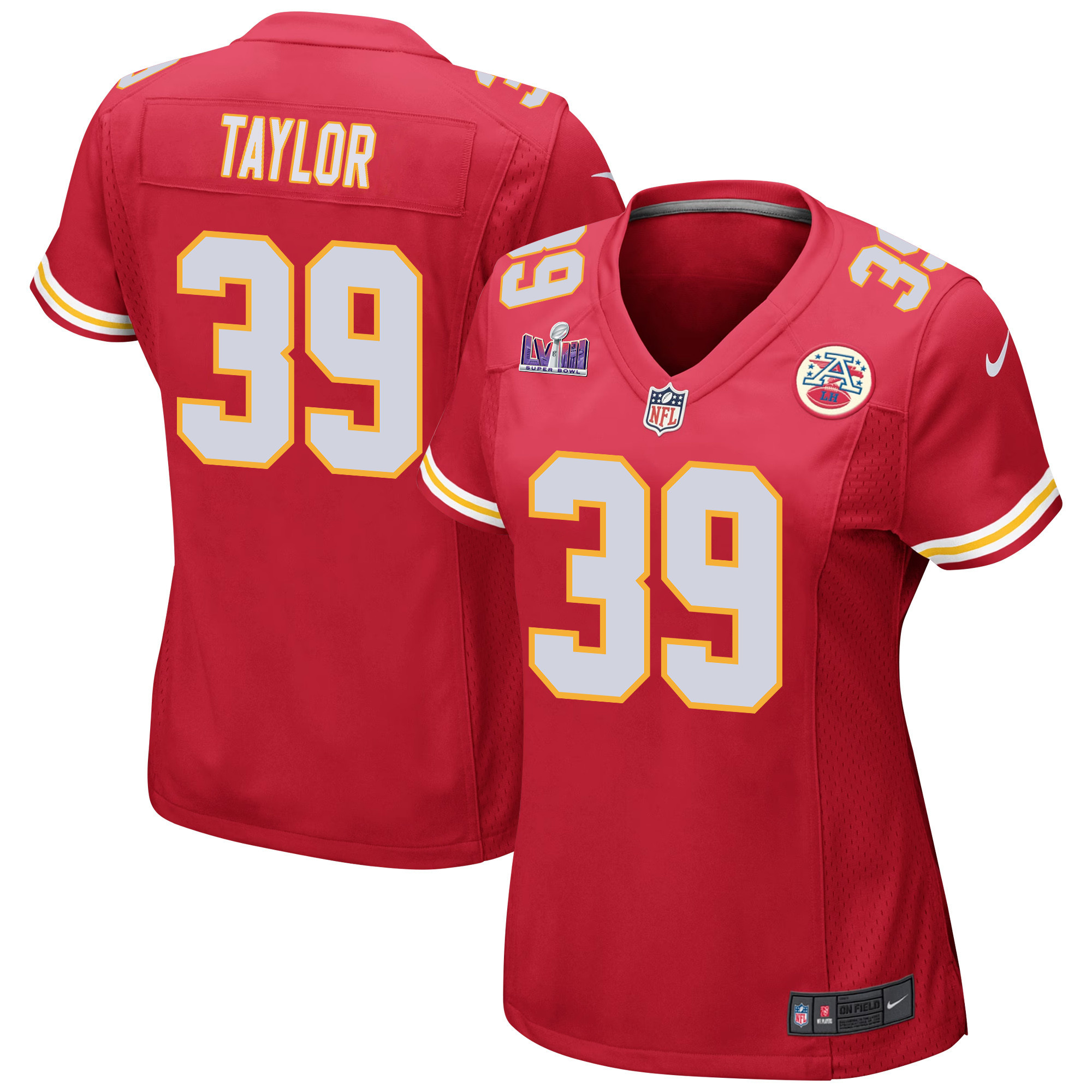 Keith Taylor 39 Kansas City Chiefs Super Bowl LVIII Patch Game Red NFL Jersey Women's