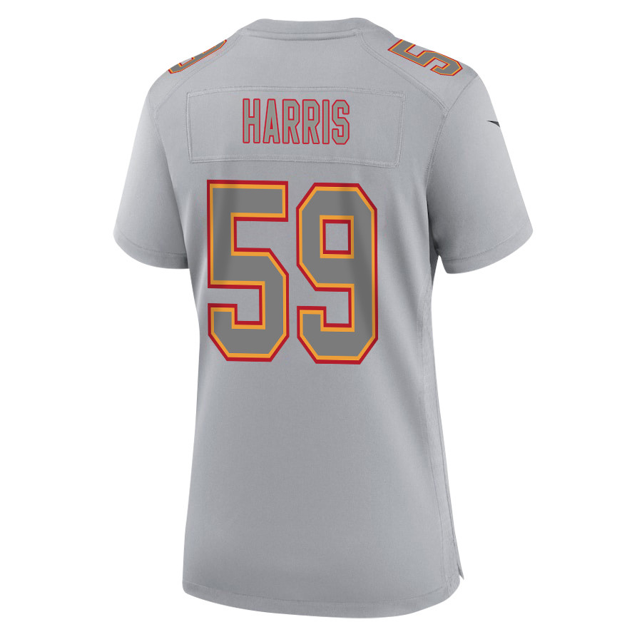 Darius Harris 59 Kansas City Chiefs Super Bowl LVIII Champions 4X Atmosphere Fashion Game Gray NFL Jersey Women's