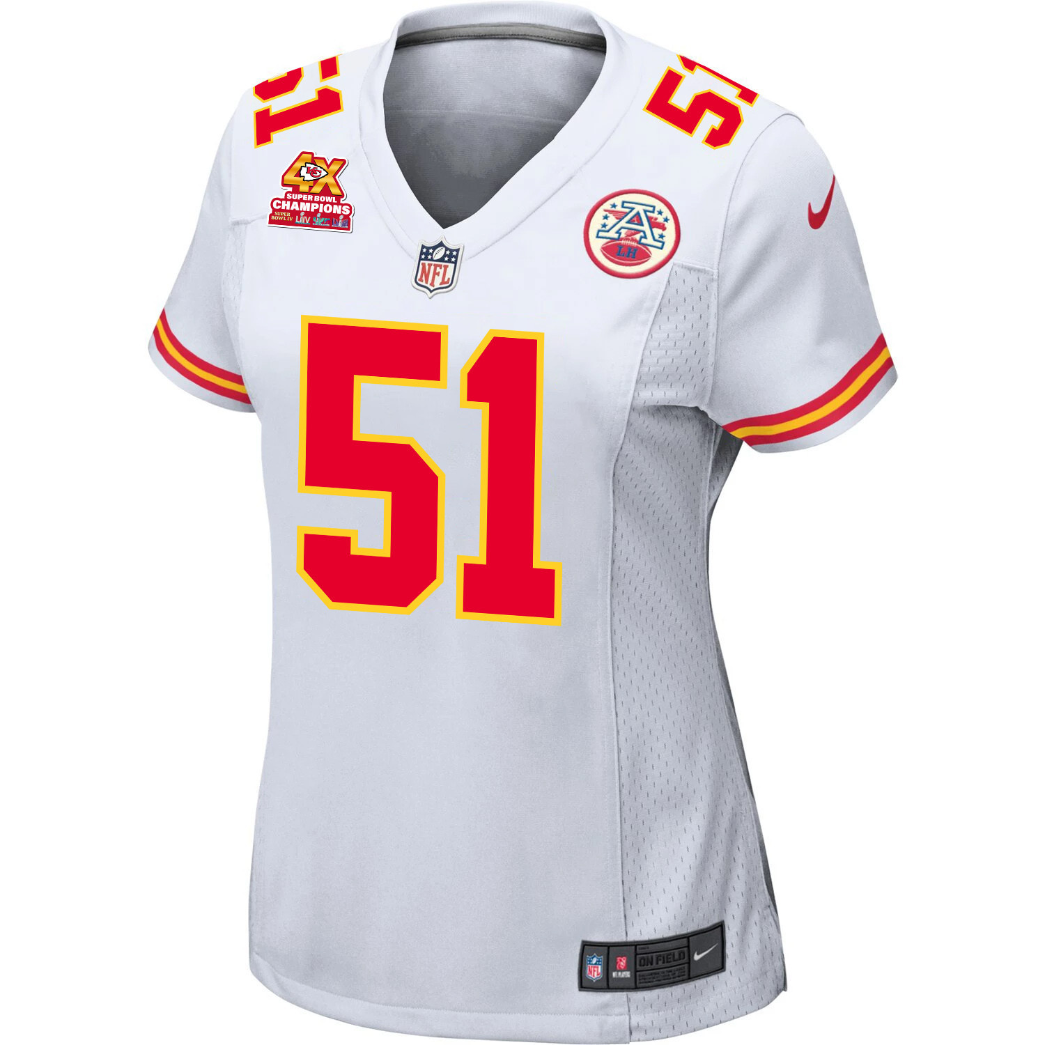 Mike Danna 51 Kansas City Chiefs Super Bowl LVIII Champions 4X Game White NFL Jersey Women's