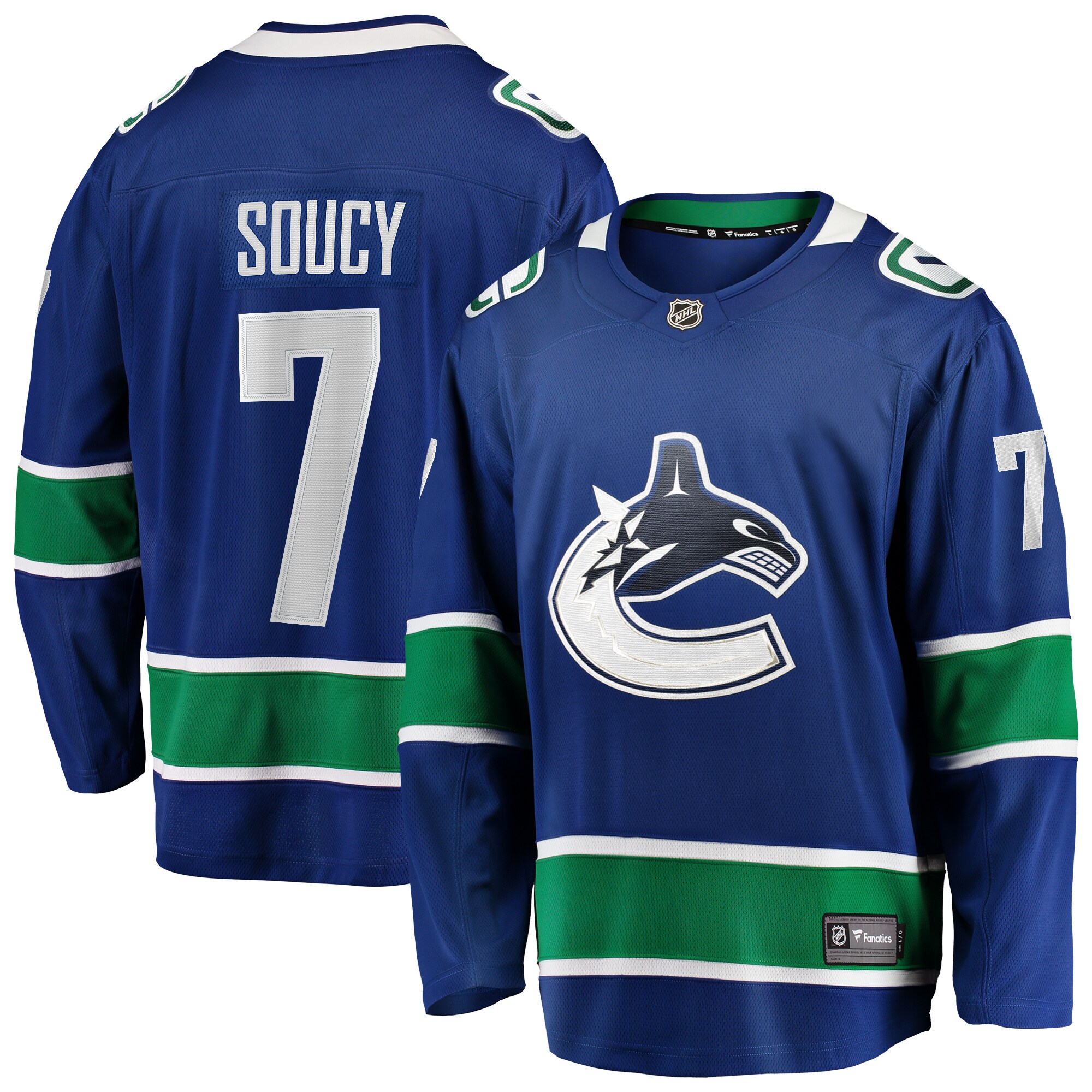Vancouver Canucks Carson Soucy Blue Home Premier Breakaway Player NHL Jersey Men's