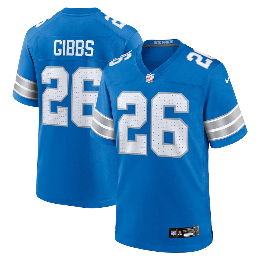 Jahmyr Gibbs 26 Detroit Lions Game Blue NFL Jersey Men's