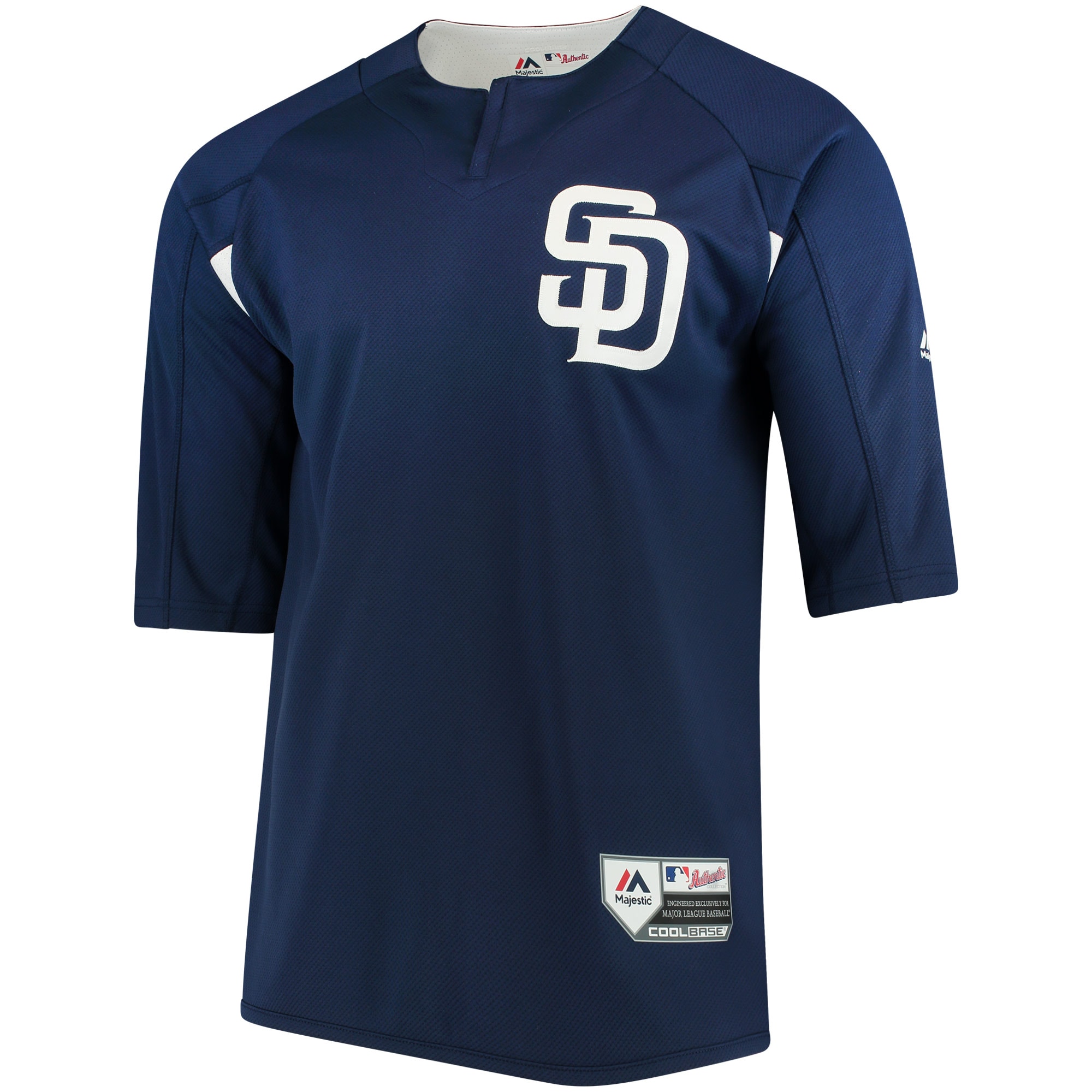 San Diego Padres Majestic Navy/White Collection On-Field 3/4-Sleeve Batting Practice MLB Jersey Men's