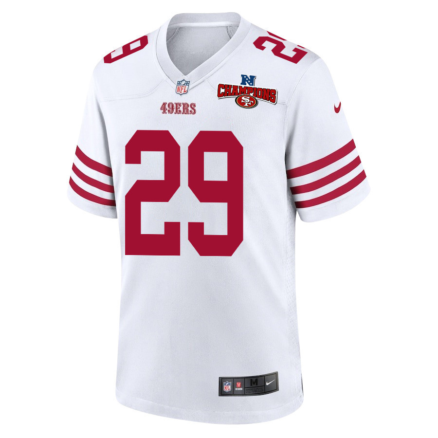 Talanoa Hufanga 29 San Francisco 49ers NFC Champions Patch Game White NFL Jersey Men's
