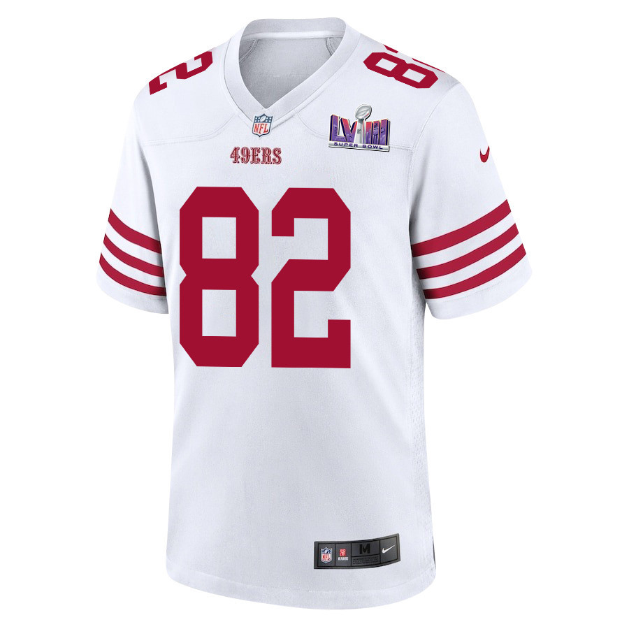 Ross Dwelley 82 San Francisco 49ers Super Bowl LVIII Patch Game White NFL Jersey Men's