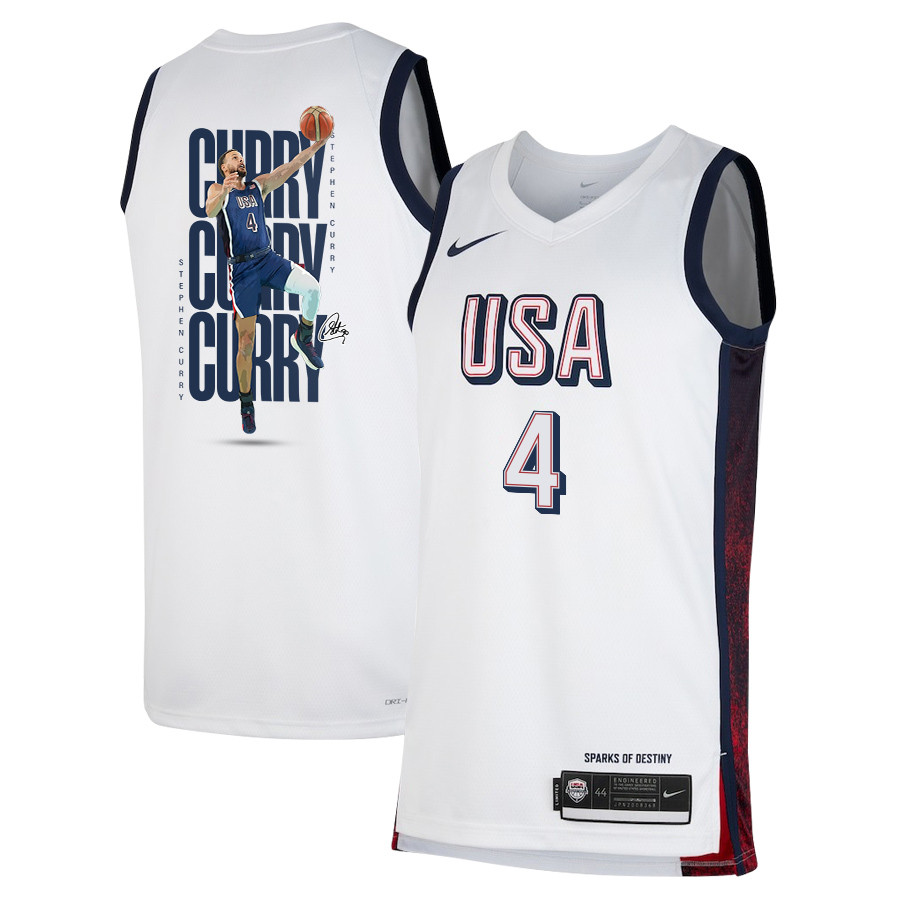 Stephen Curry 4 Key Player USA Unisex 2024 Swingman Player White NBA Jersey Unisex