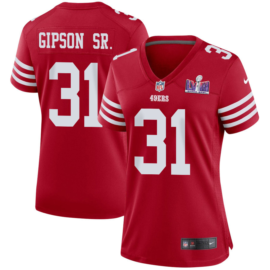 Tashaun Gipson Sr. 31 San Francisco 49ers Super Bowl LVIII Patch Game Scarlet NFL Jersey Women's