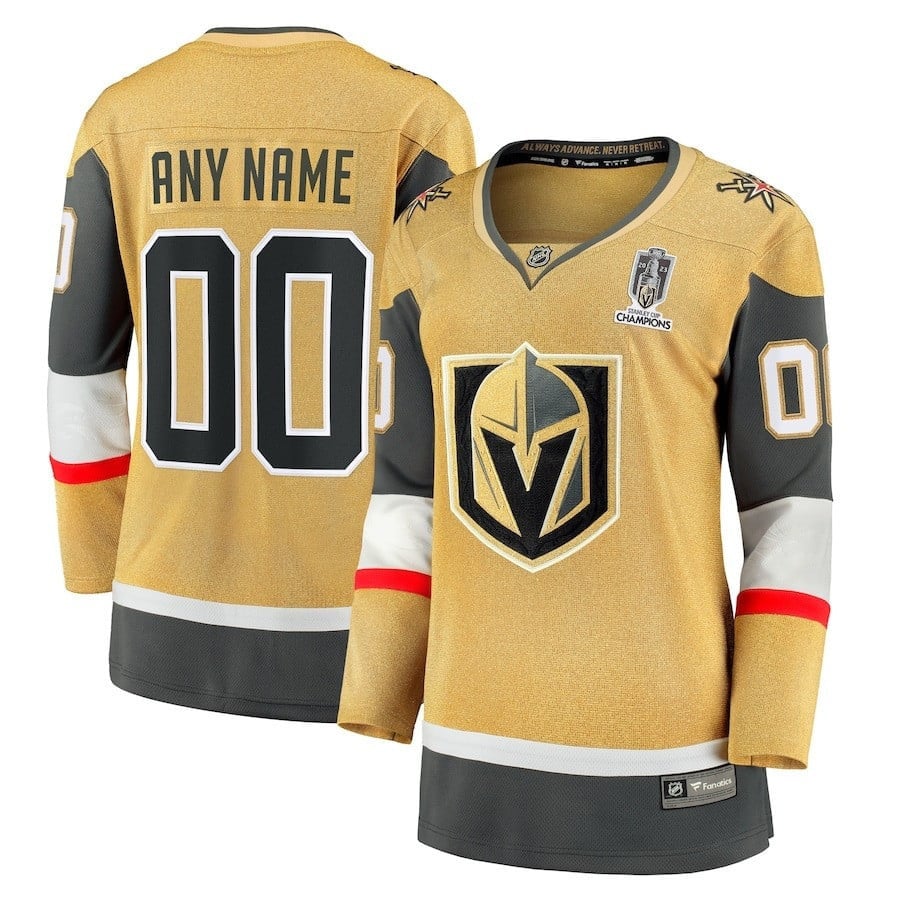 Vegas Golden Knights 2023 Stanley Cup Champions Patch Home Breakaway Custom 00 Gold NHL Jersey Women's
