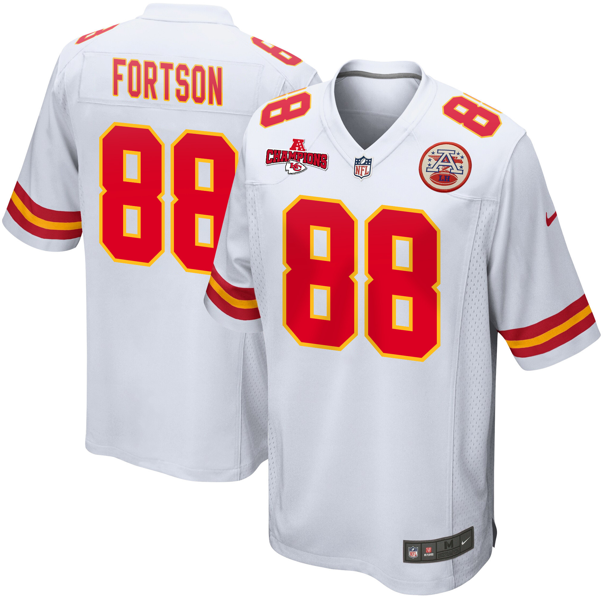 Jody Fortson 88 Kansas City Chiefs AFC Champions Patch Game White NFL Jersey Men's