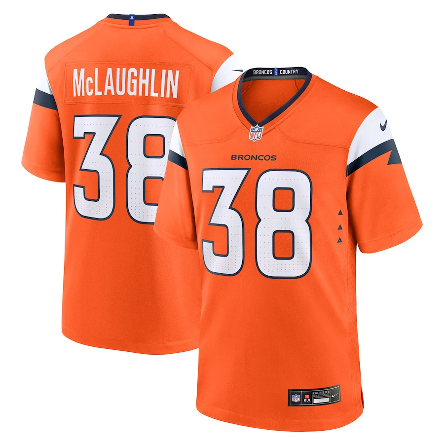 Jaleel McLaughlin 38 Denver Broncos Team Game Orange NFL Jersey Men's