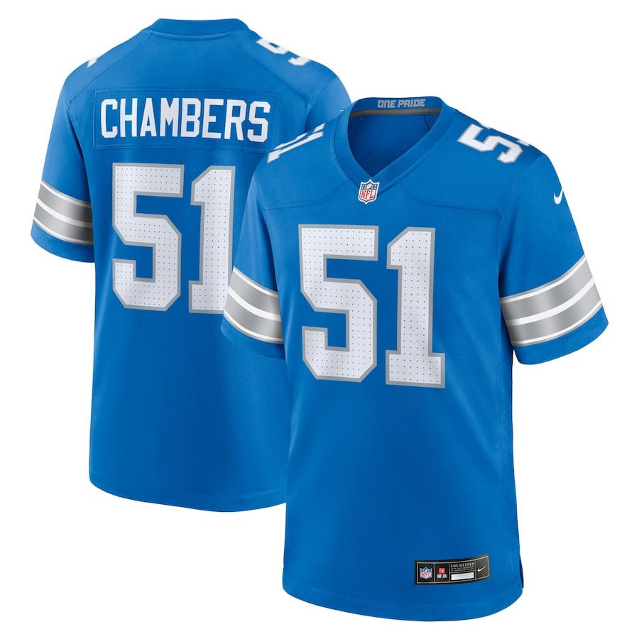 Steele Chambers 51 Detroit Lions Game Blue NFL Jersey Men's