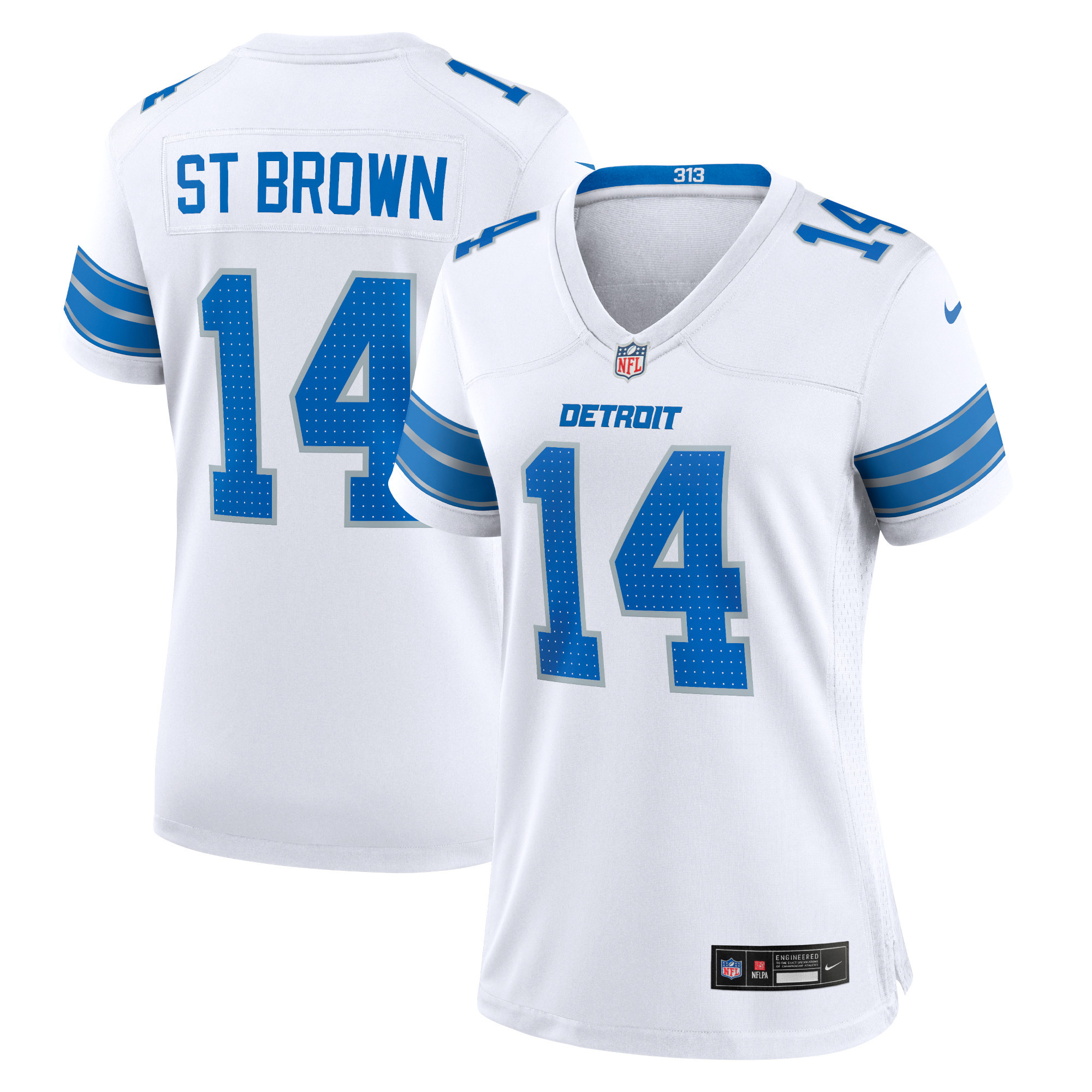 Amon-Ra St. Brown 14 Detroit Lions White Game White NFL Jersey Women's