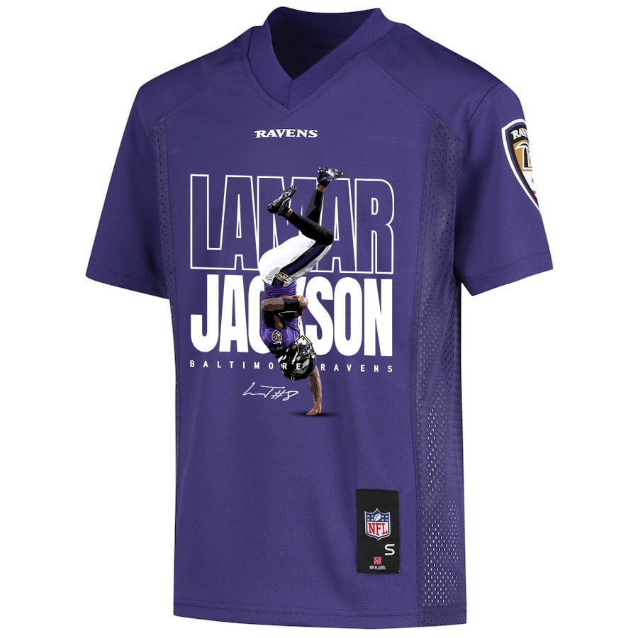 Lamar Jackson 8 Baltimore Ravens Lamar the Merrier Game Purple NFL Jersey Youth